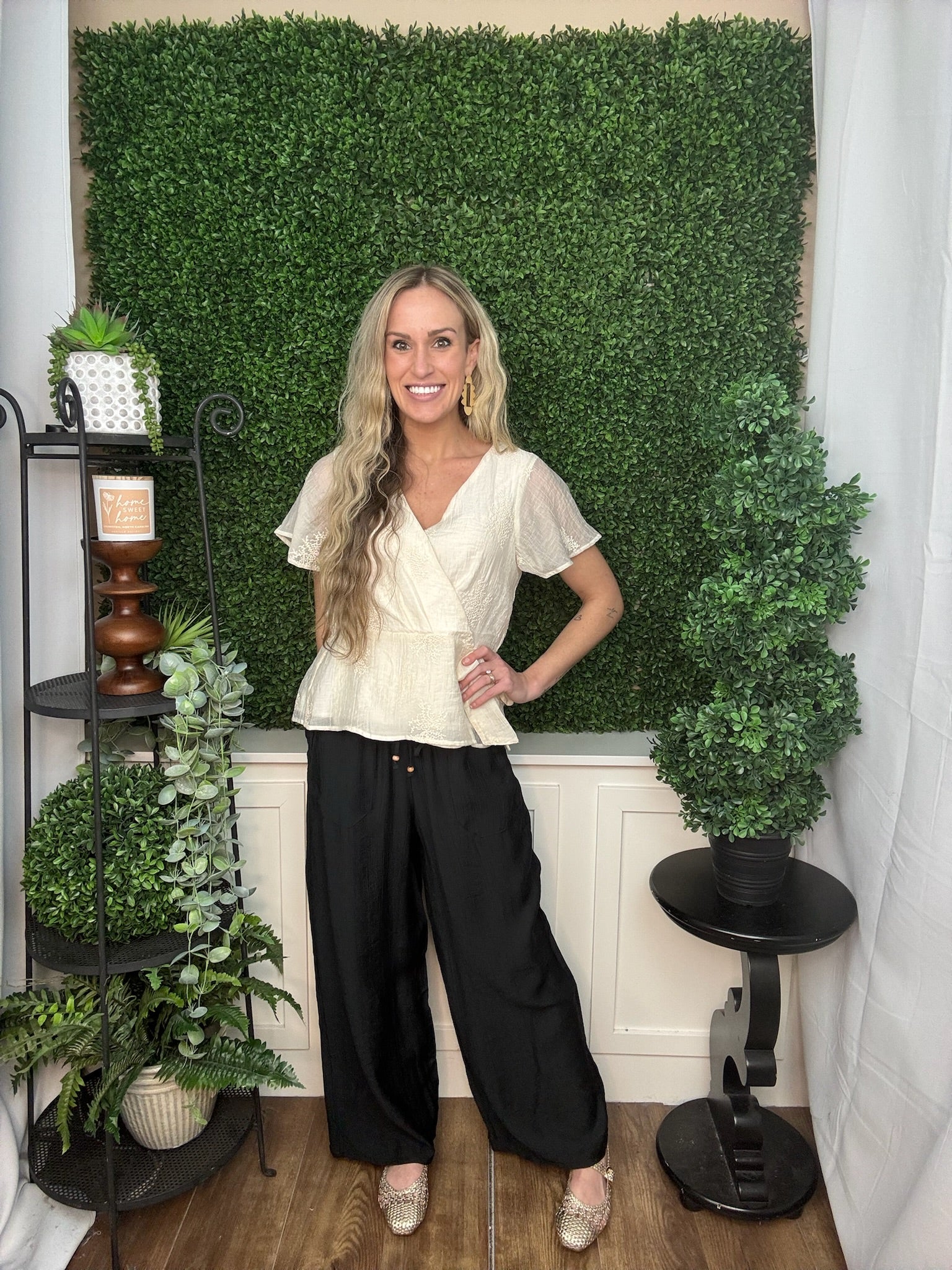 Solid Washed Drawstring Wide Leg Pants