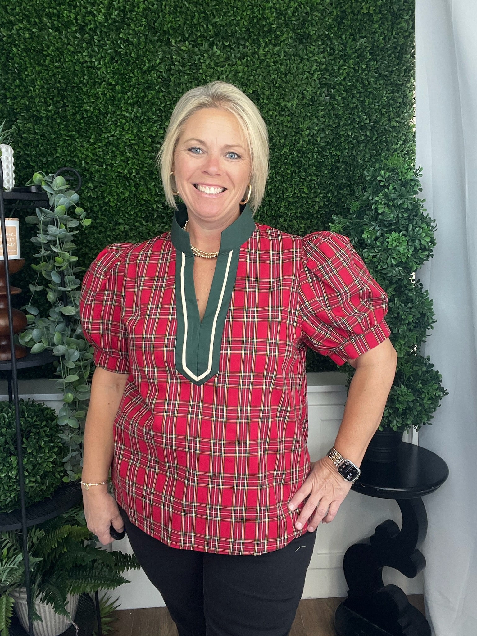 PLAID SHORT SLEEVE BLOUSE