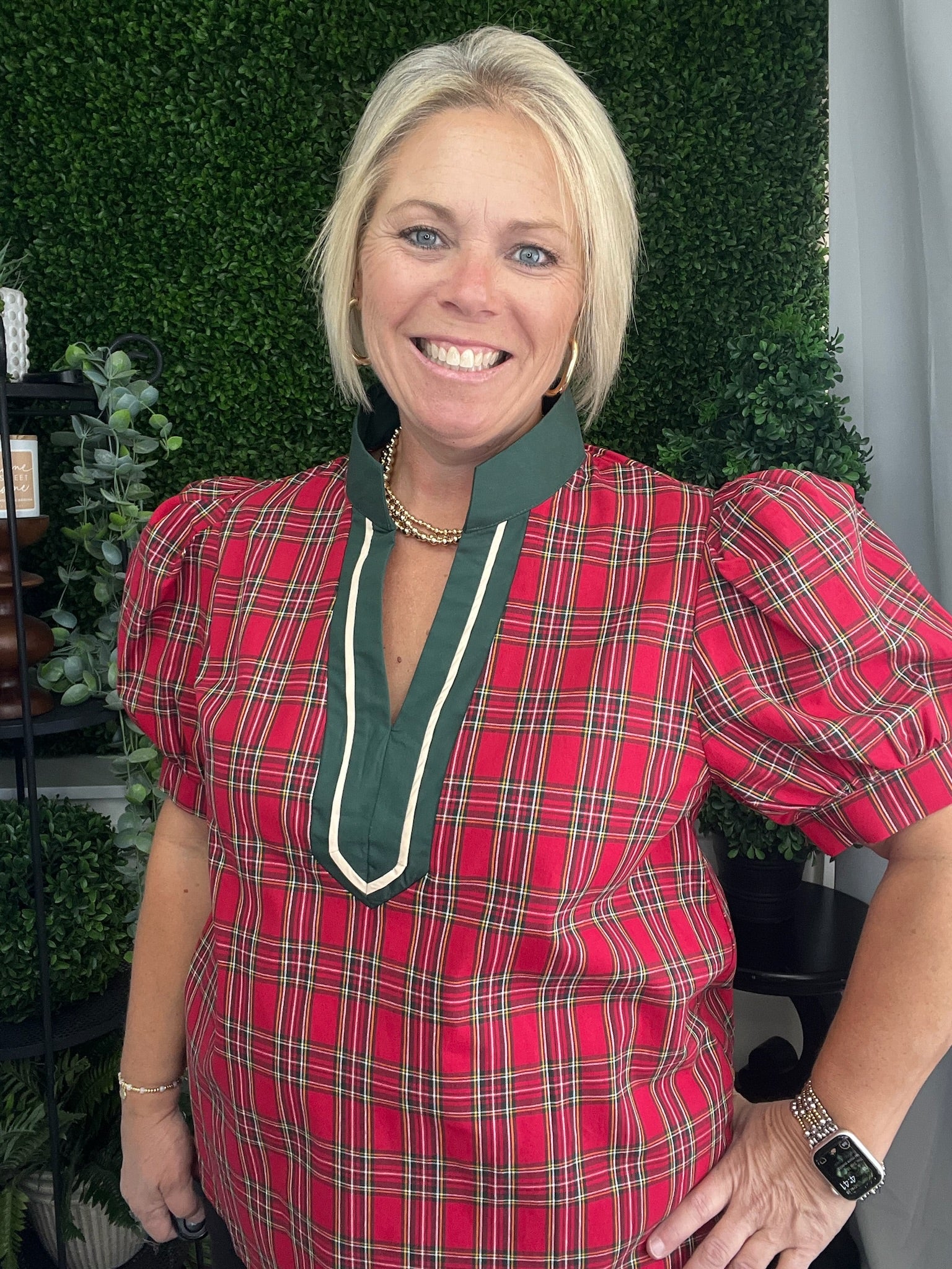 PLAID SHORT SLEEVE BLOUSE