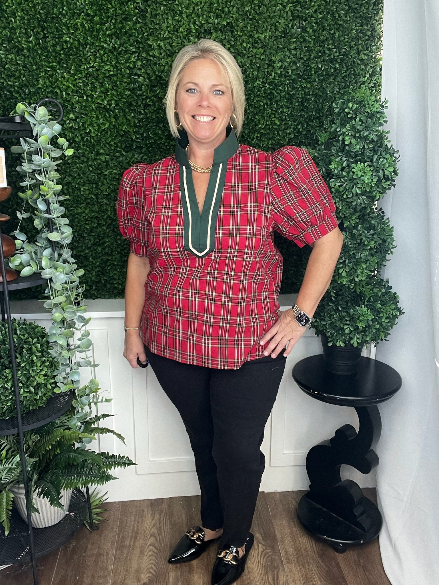 PLAID SHORT SLEEVE BLOUSE