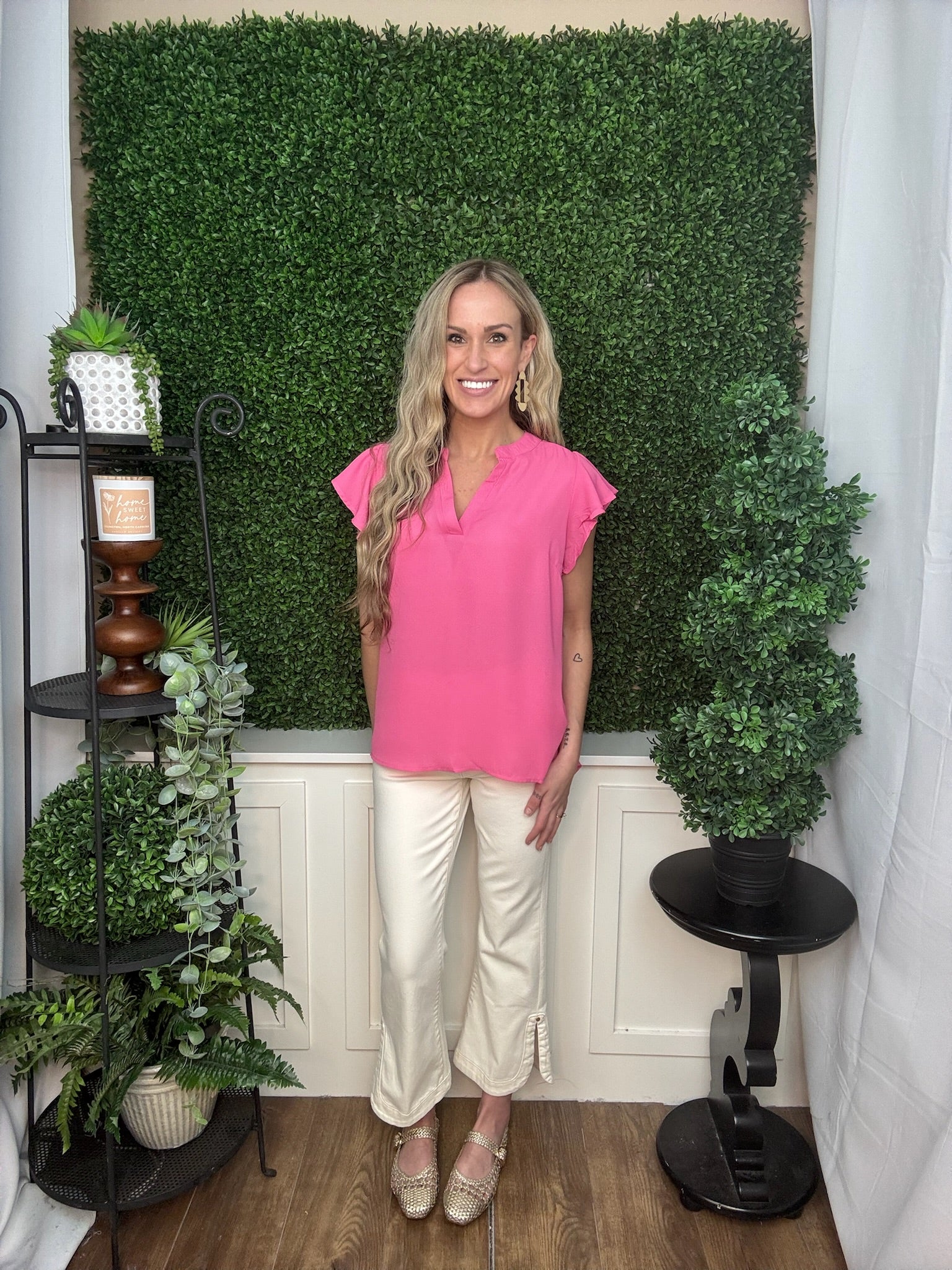 PINK RUFFLE SLEEVE TOP