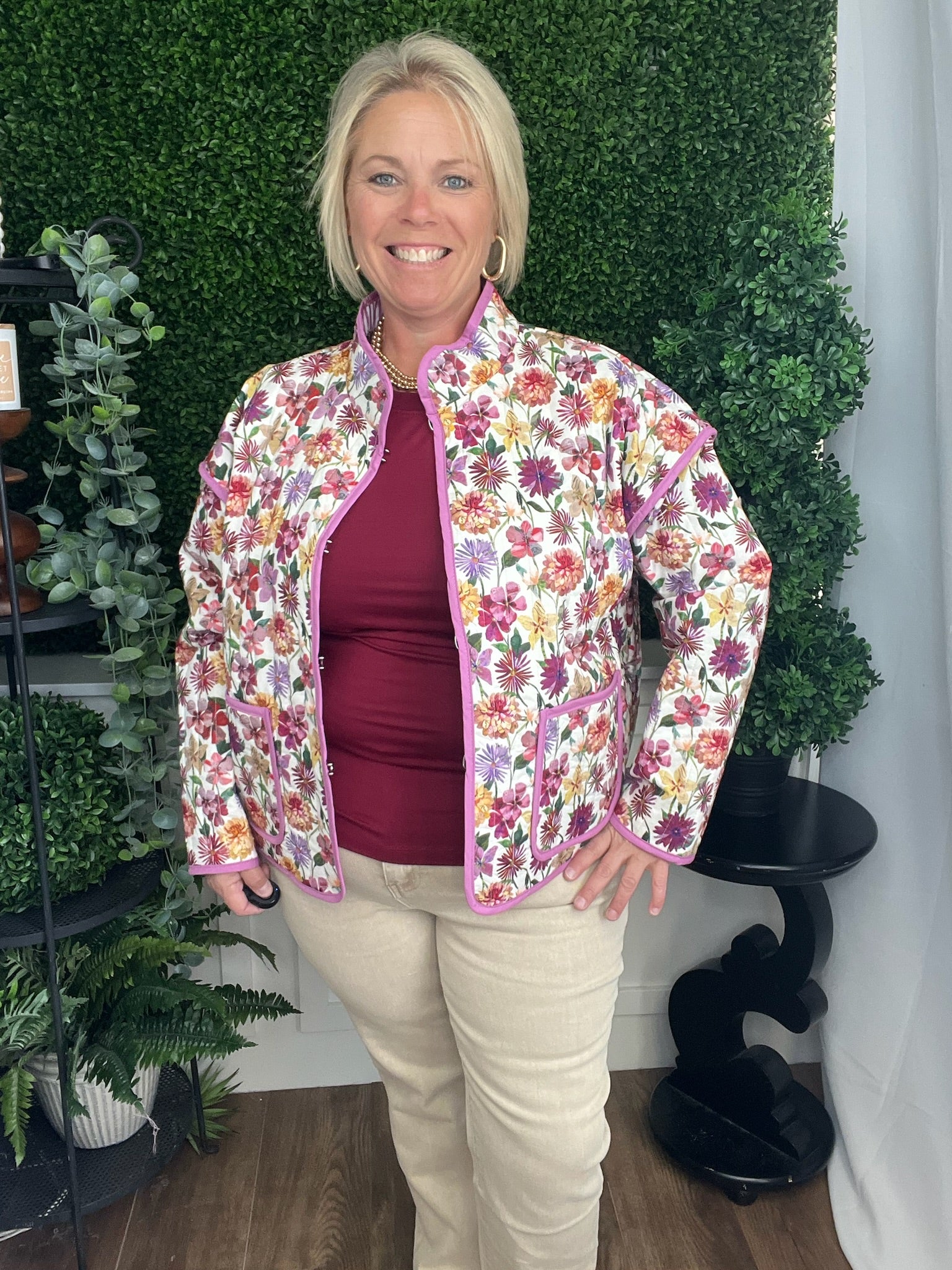 BOTANICAL QUILTED JACKET - PINK