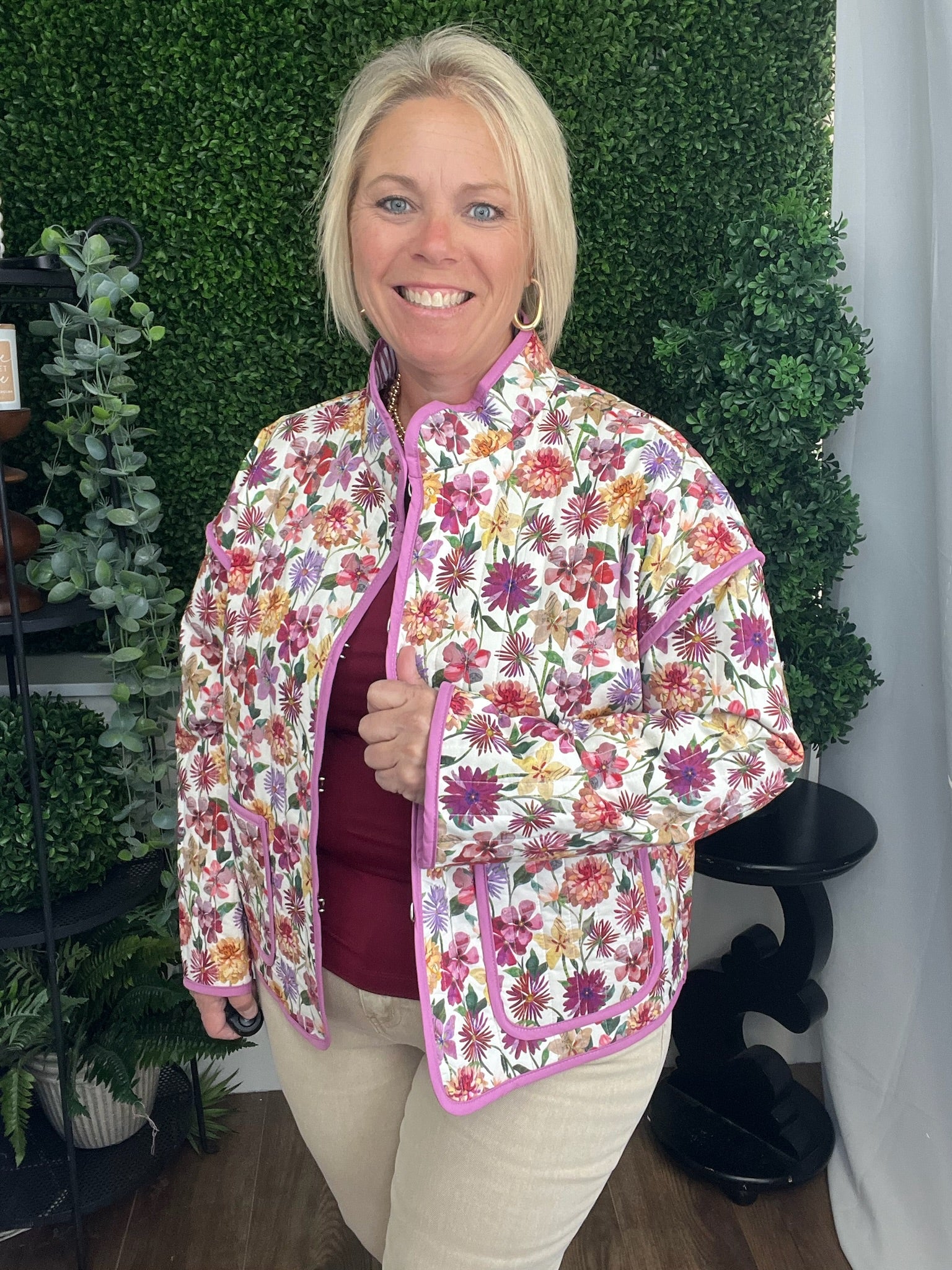 BOTANICAL QUILTED JACKET - PINK