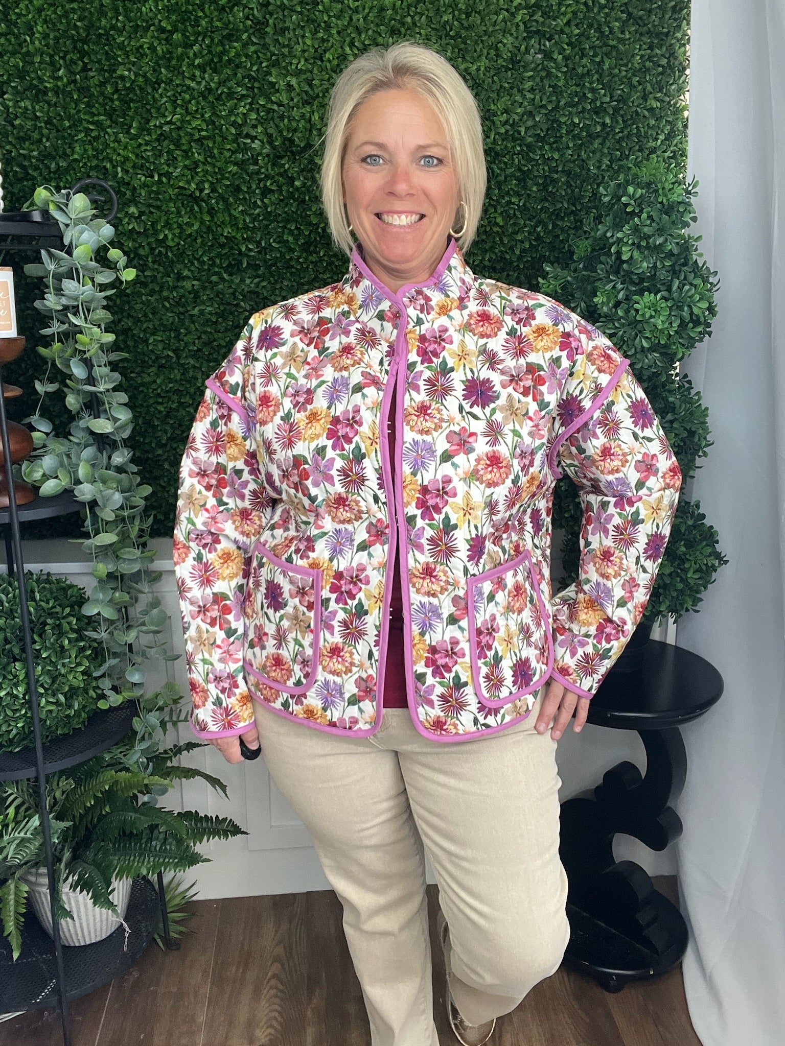 BOTANICAL QUILTED JACKET - PINK