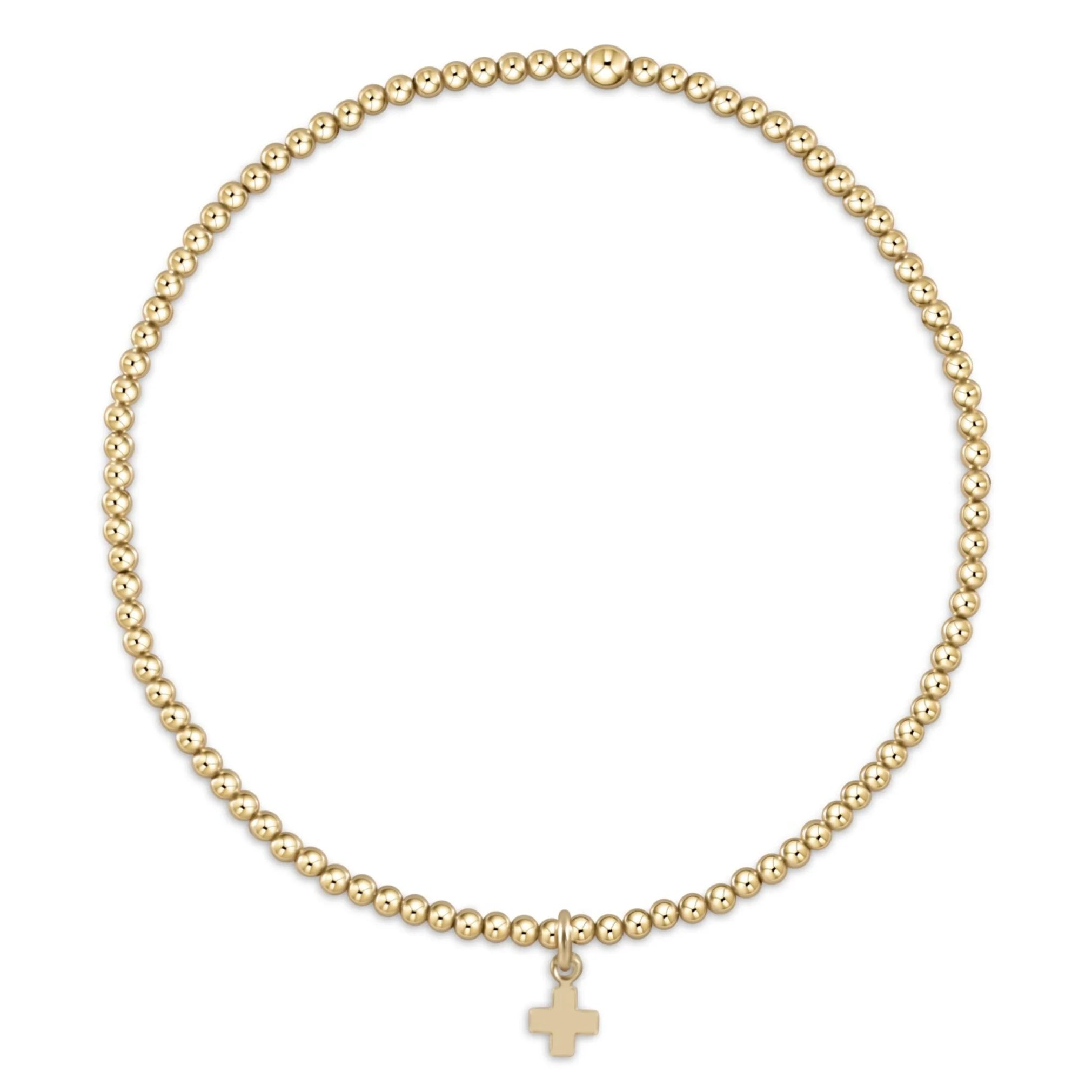Classic Gold 2mm Bracelet - Signature Cross Small Gold Charm