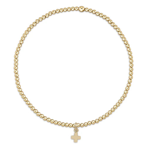 CLASSIC GOLD 2MM BEAD BRAC-SIGNATURE CROSS SMALL GOLD CHARM