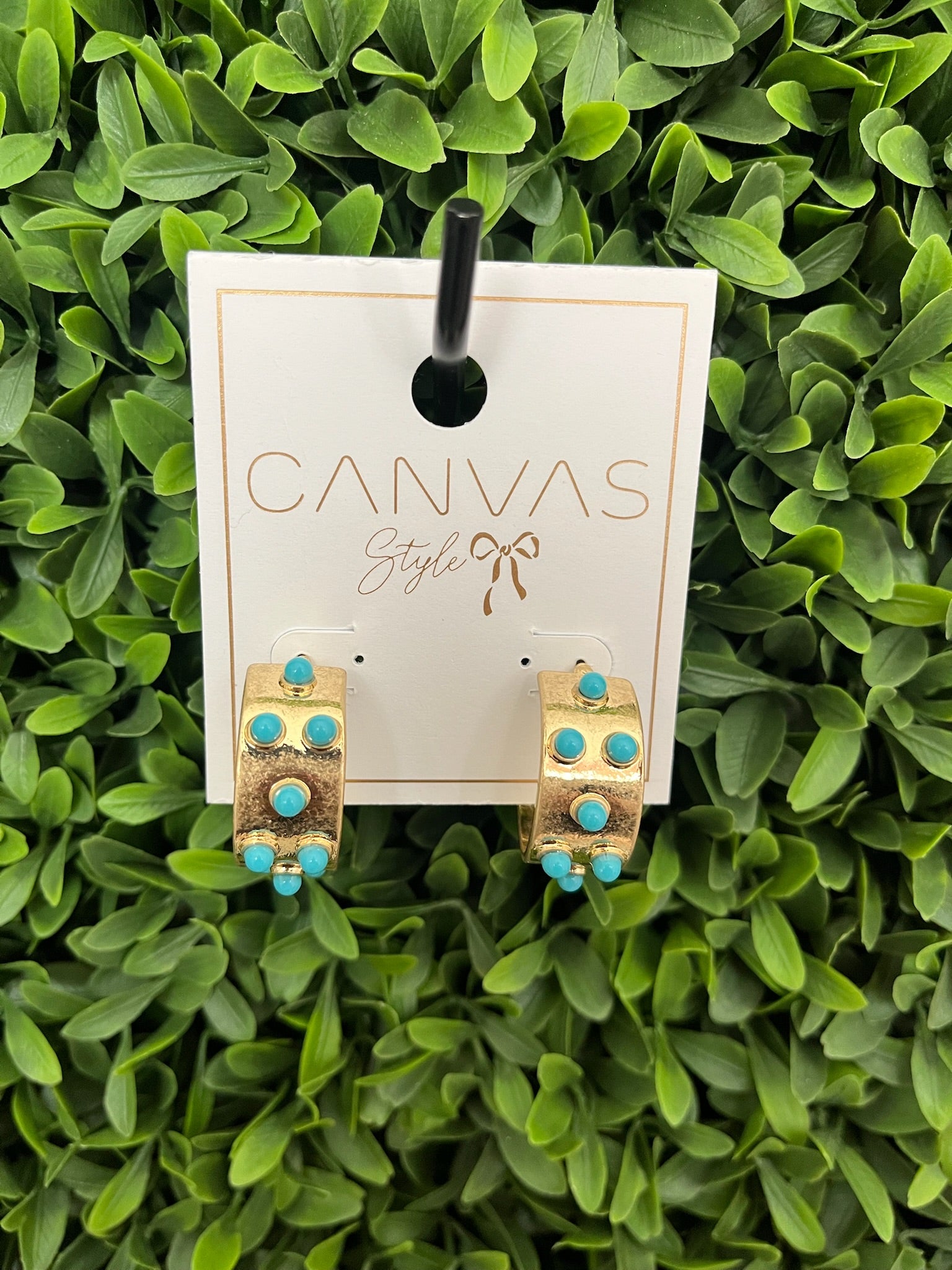 YELLOWSTONE TURQUOISE STUDDED HOOP EARRINGS - WORN GOLD