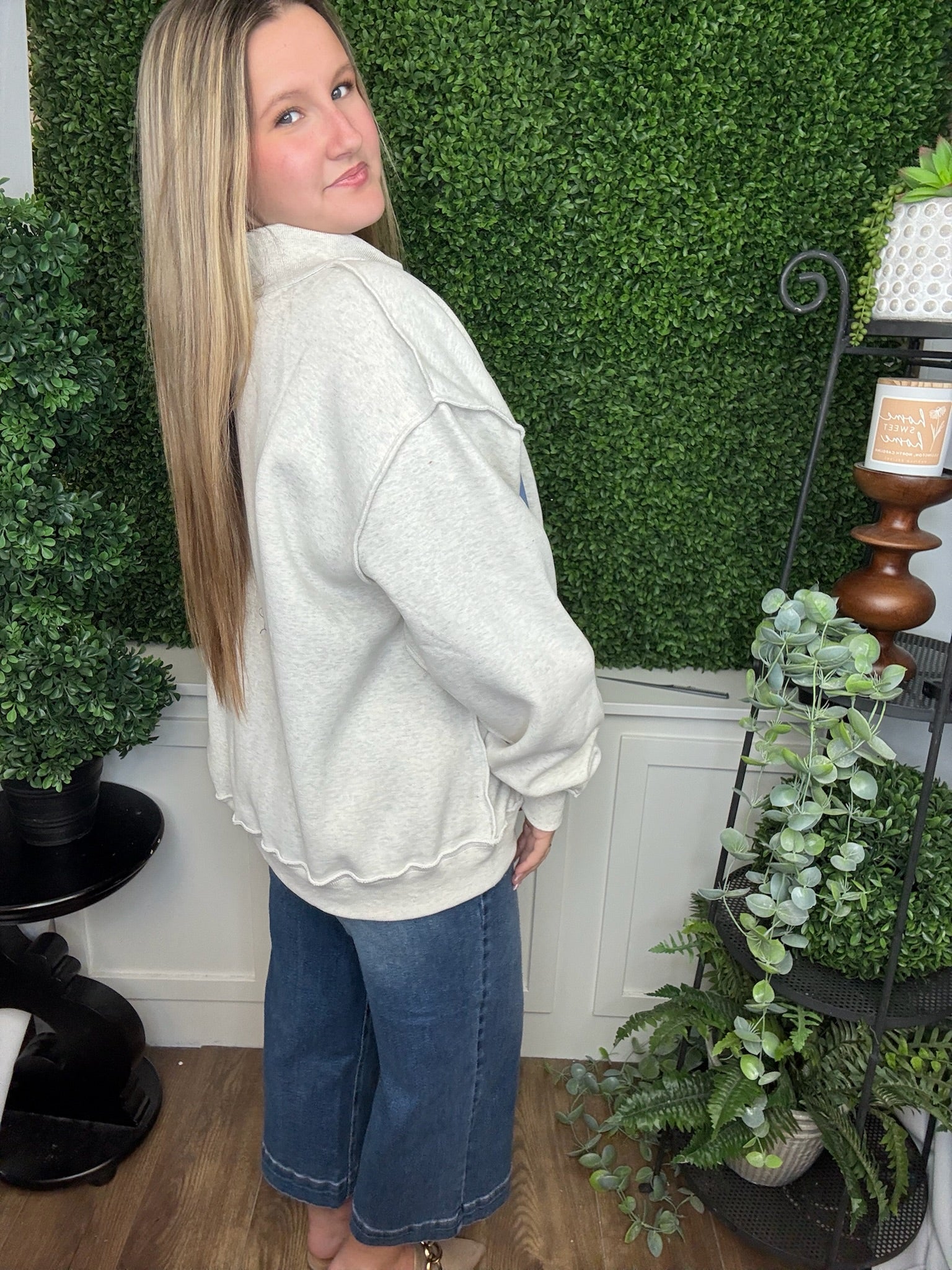 REVERSIBLE MOCK NECK SWEATSHIRT - INTROVERT/EXTROVERT - ASH GREY