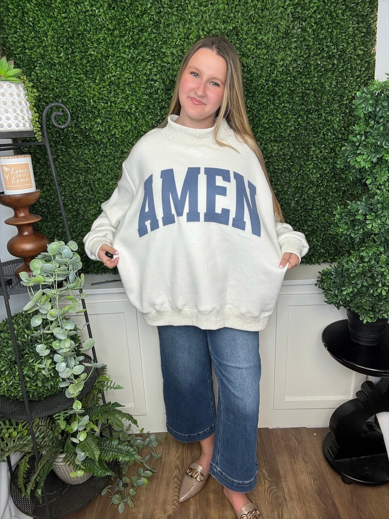 MOCK NECK SWEATSHIRT - WWJD- H GREY /NAVY