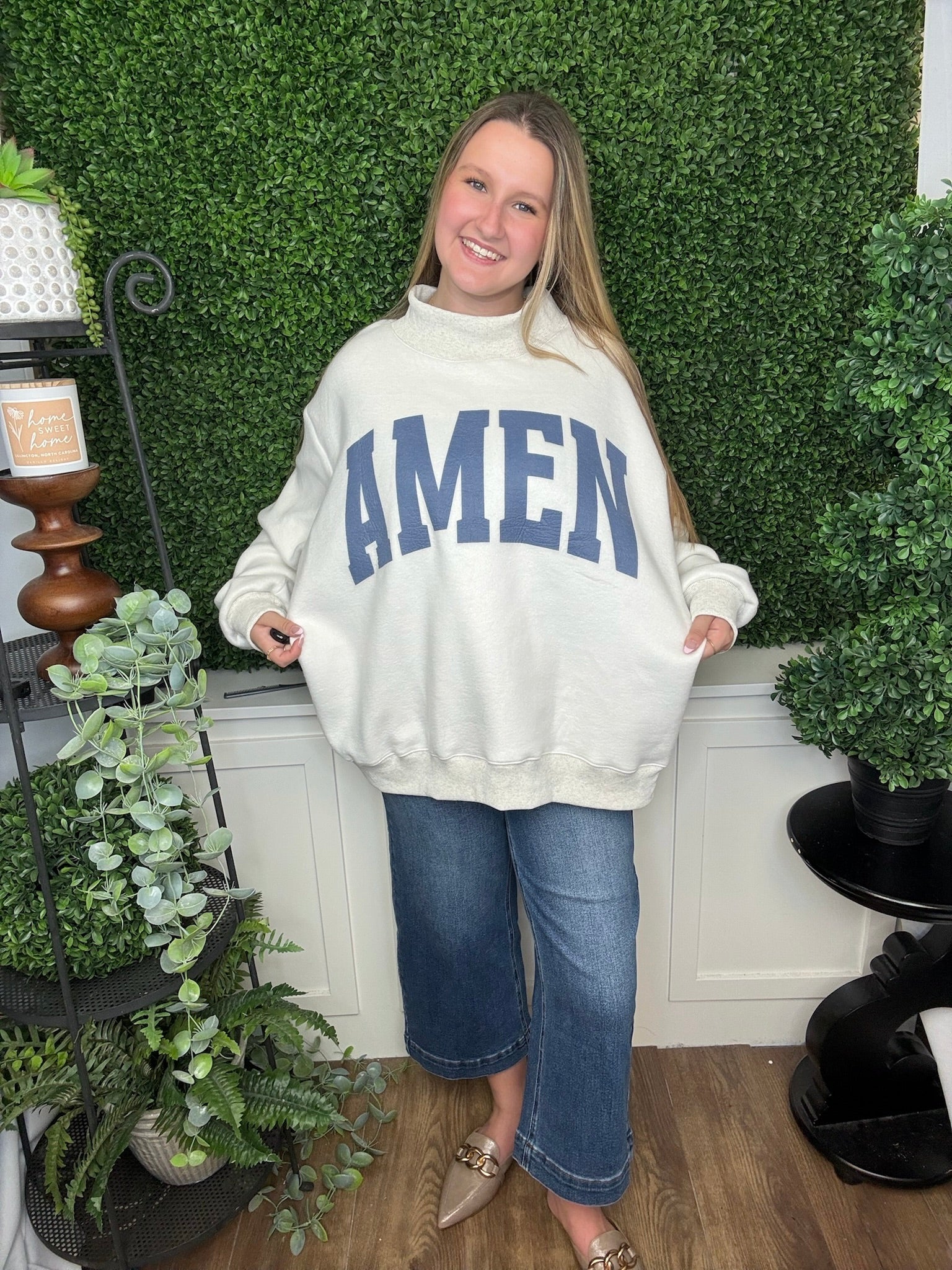 MOCK NECK SWEATSHIRT - WWJD- H GREY /NAVY