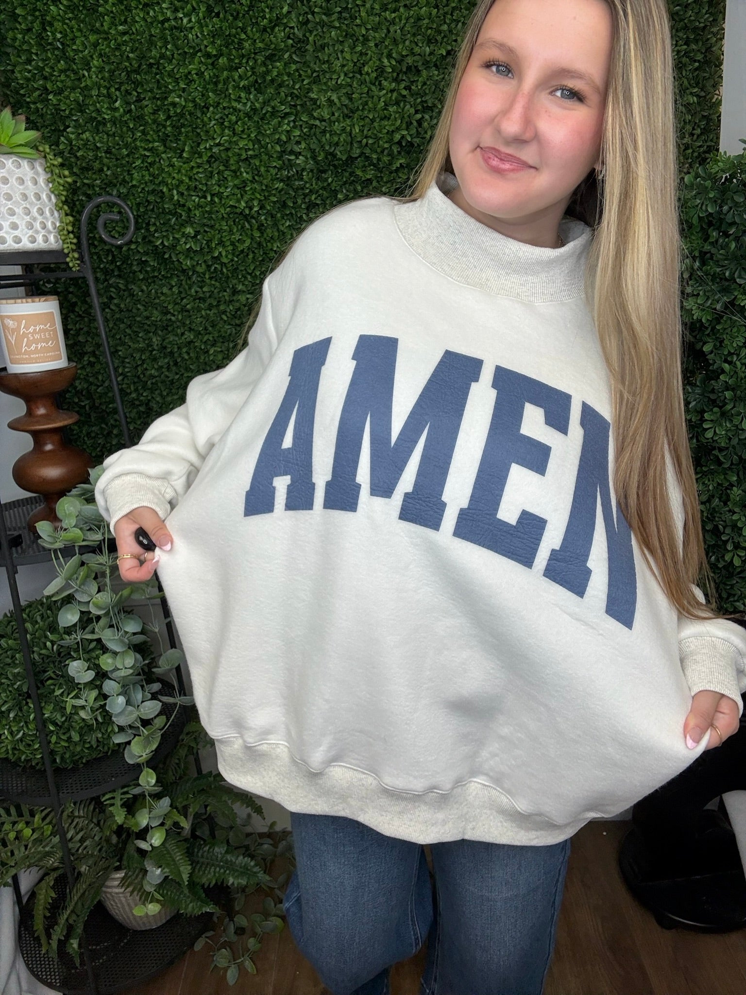 MOCK NECK SWEATSHIRT - WWJD- H GREY /NAVY