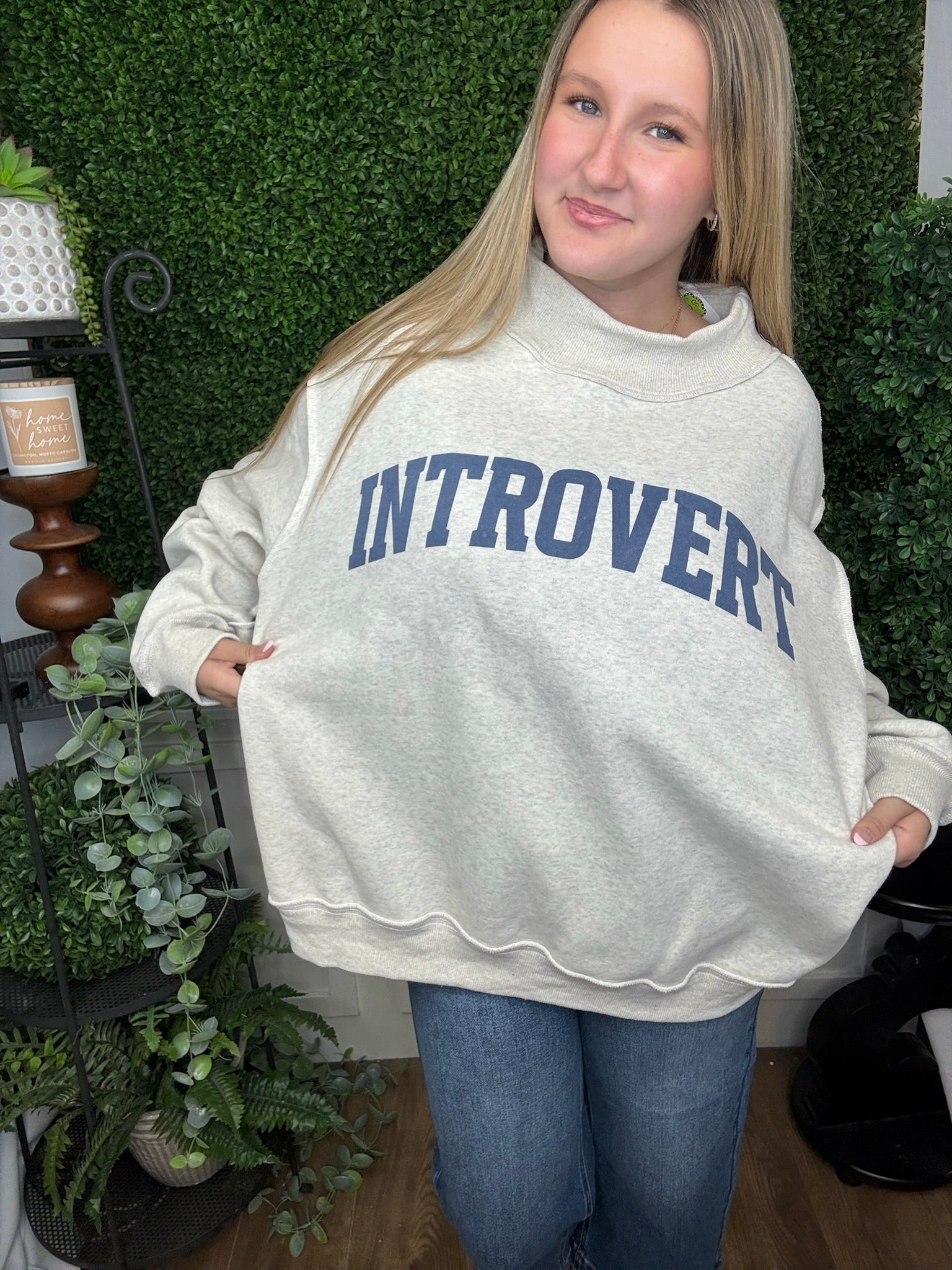 REVERSIBLE MOCK NECK SWEATSHIRT - INTROVERT/EXTROVERT - ASH GREY