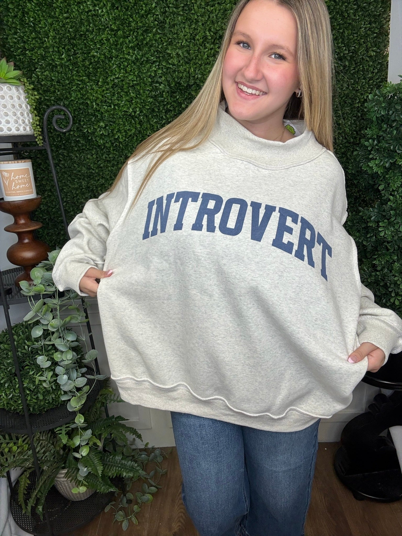 REVERSIBLE MOCK NECK SWEATSHIRT - INTROVERT/EXTROVERT - ASH GREY