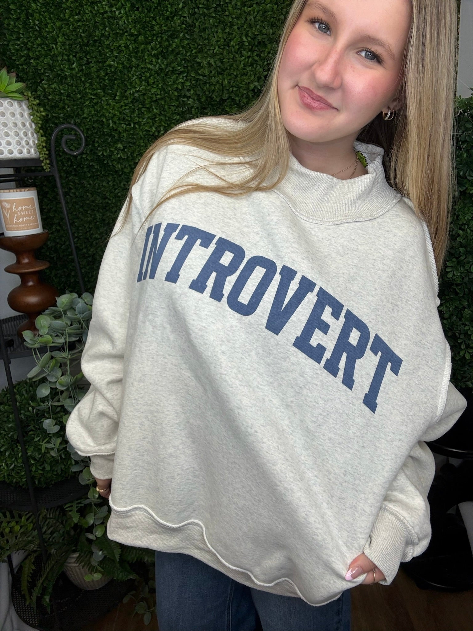 REVERSIBLE MOCK NECK SWEATSHIRT - INTROVERT/EXTROVERT - ASH GREY