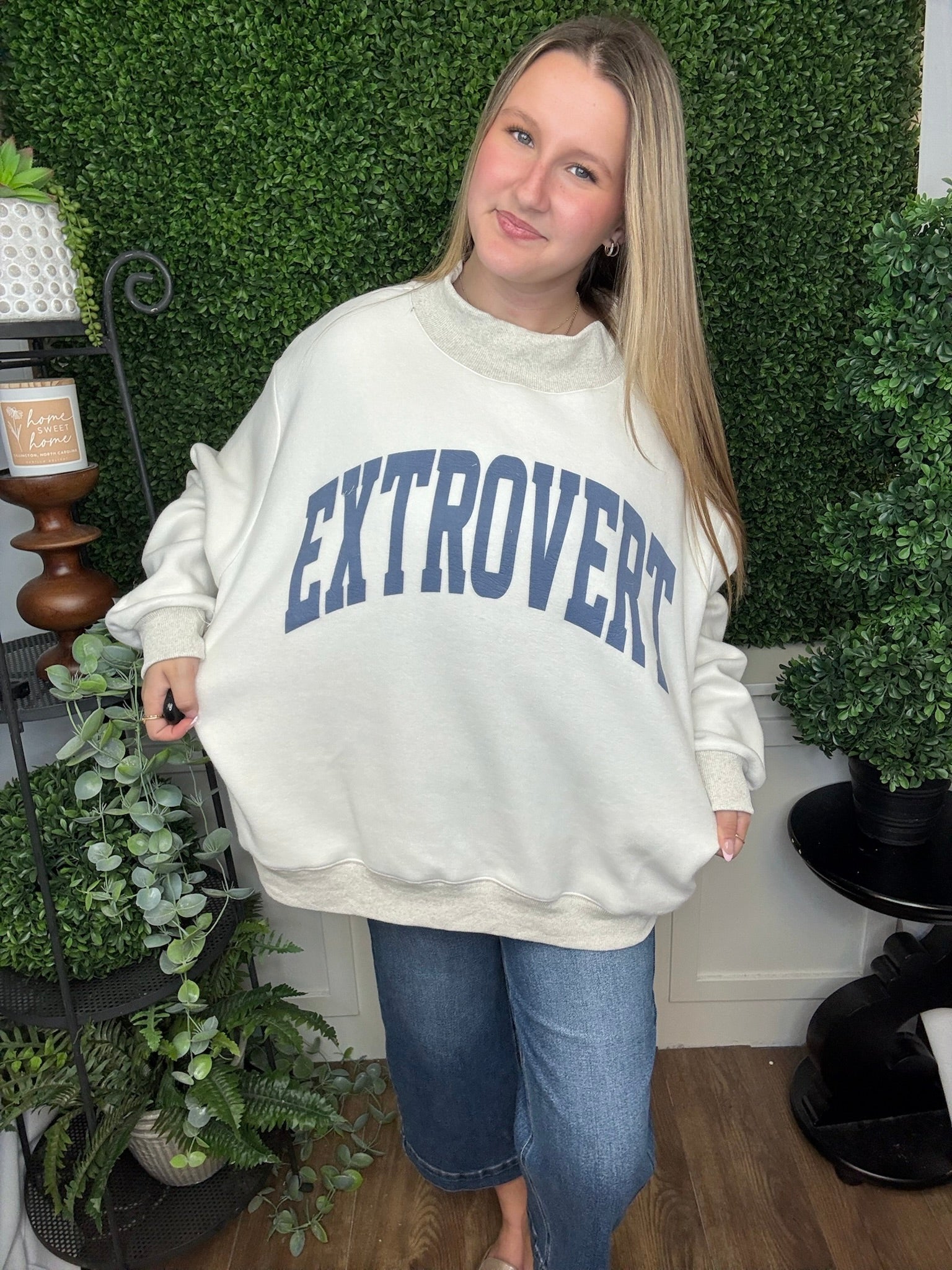 REVERSIBLE MOCK NECK SWEATSHIRT - INTROVERT/EXTROVERT - ASH GREY