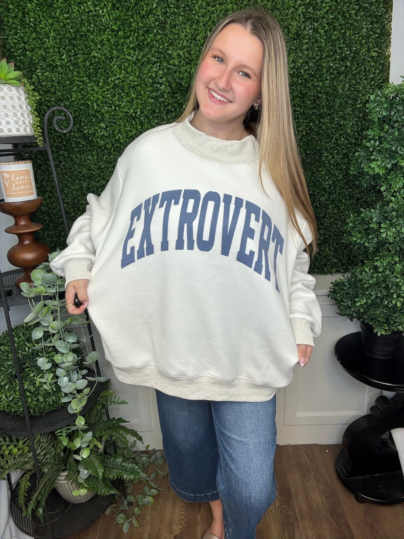 REVERSIBLE MOCK NECK SWEATSHIRT - INTROVERT/EXTROVERT - ASH GREY