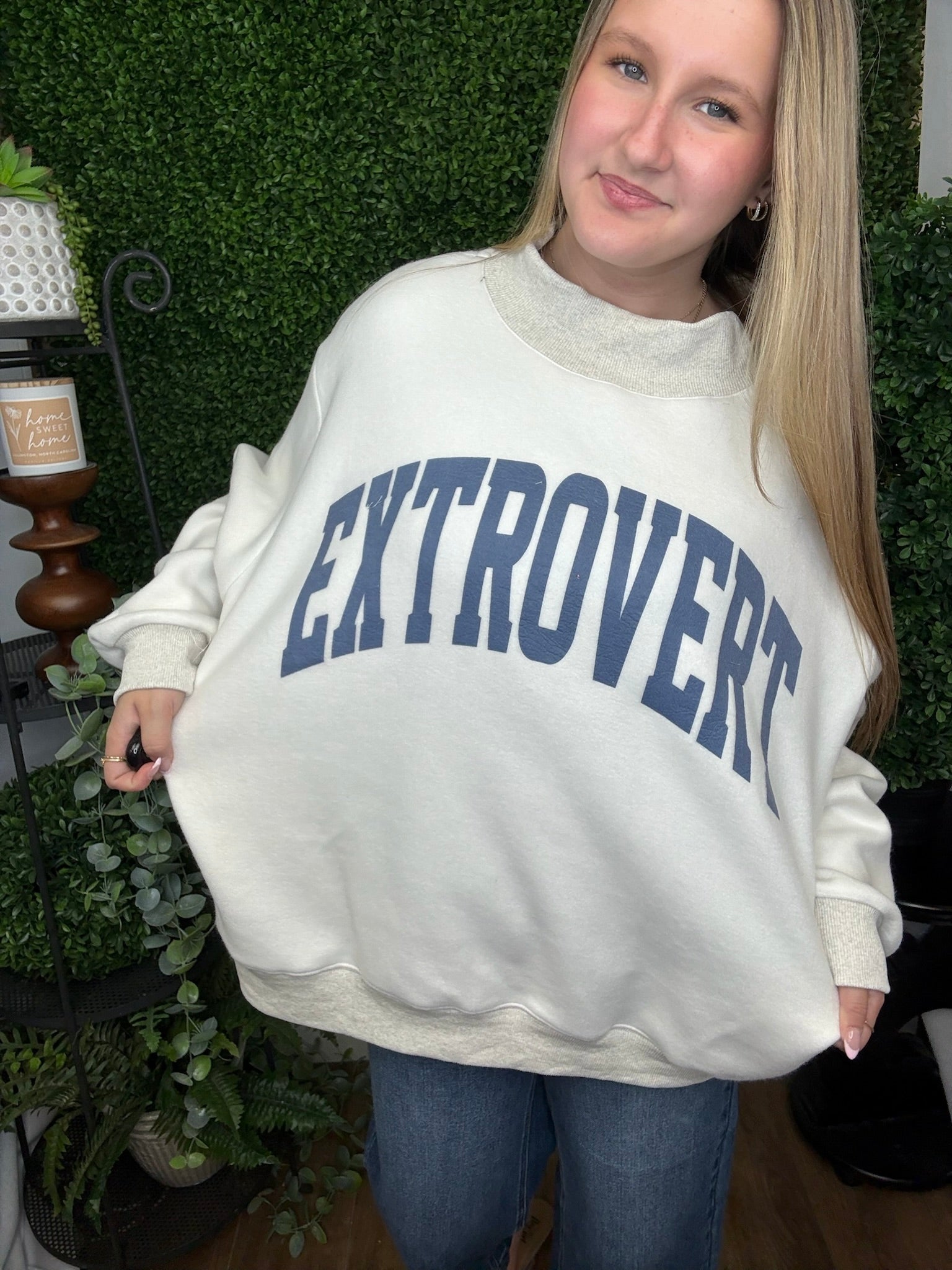 REVERSIBLE MOCK NECK SWEATSHIRT - INTROVERT/EXTROVERT - ASH GREY