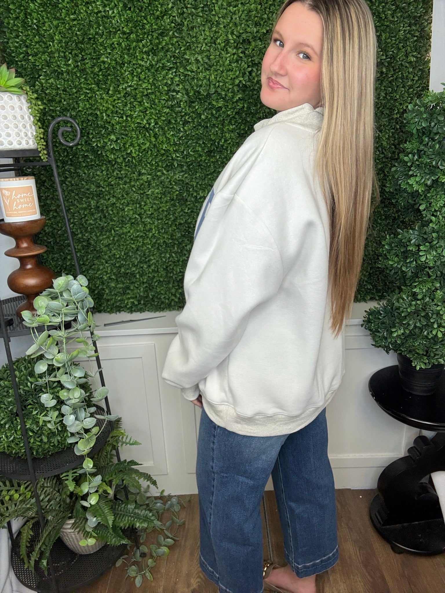 MOCK NECK SWEATSHIRT - WWJD- H GREY /NAVY