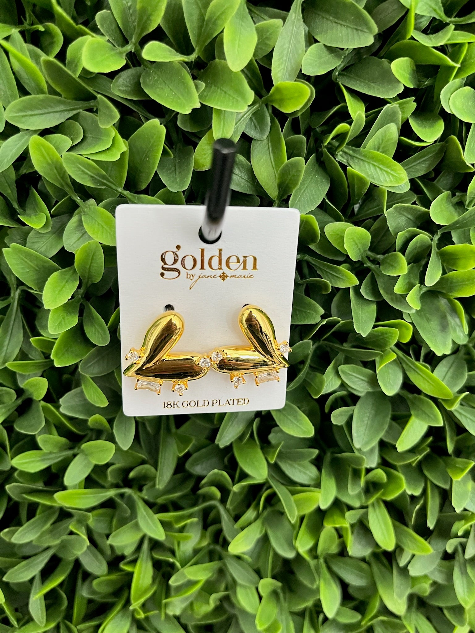 18K GOLD PLATED 3D ABSTRACT HEART W/MULTI CLEAR CRYSTAL ACCENTS EARRINGS