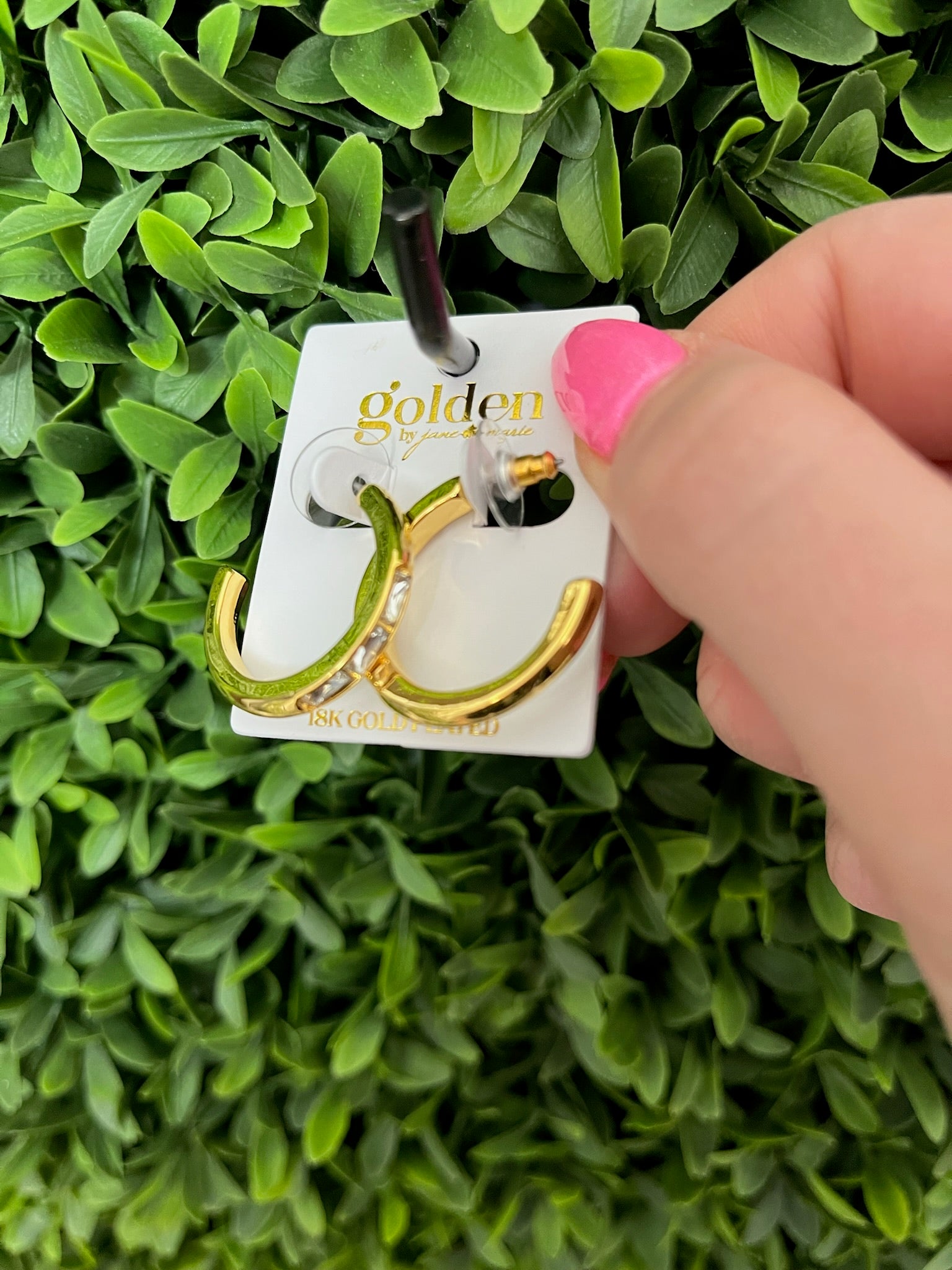 18K GOLD PLATED HOOP W/CLEAR BAGUETTE CRYSTAL ACCENTS EARRINGS