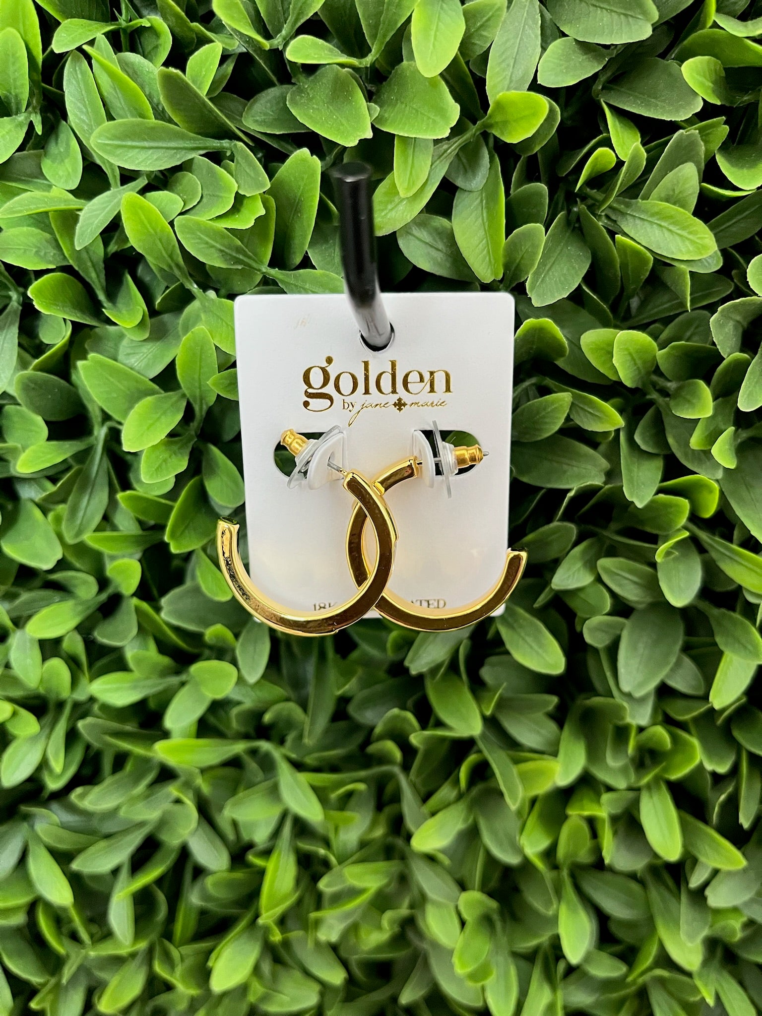 18K GOLD PLATED HOOP W/CLEAR BAGUETTE CRYSTAL ACCENTS EARRINGS