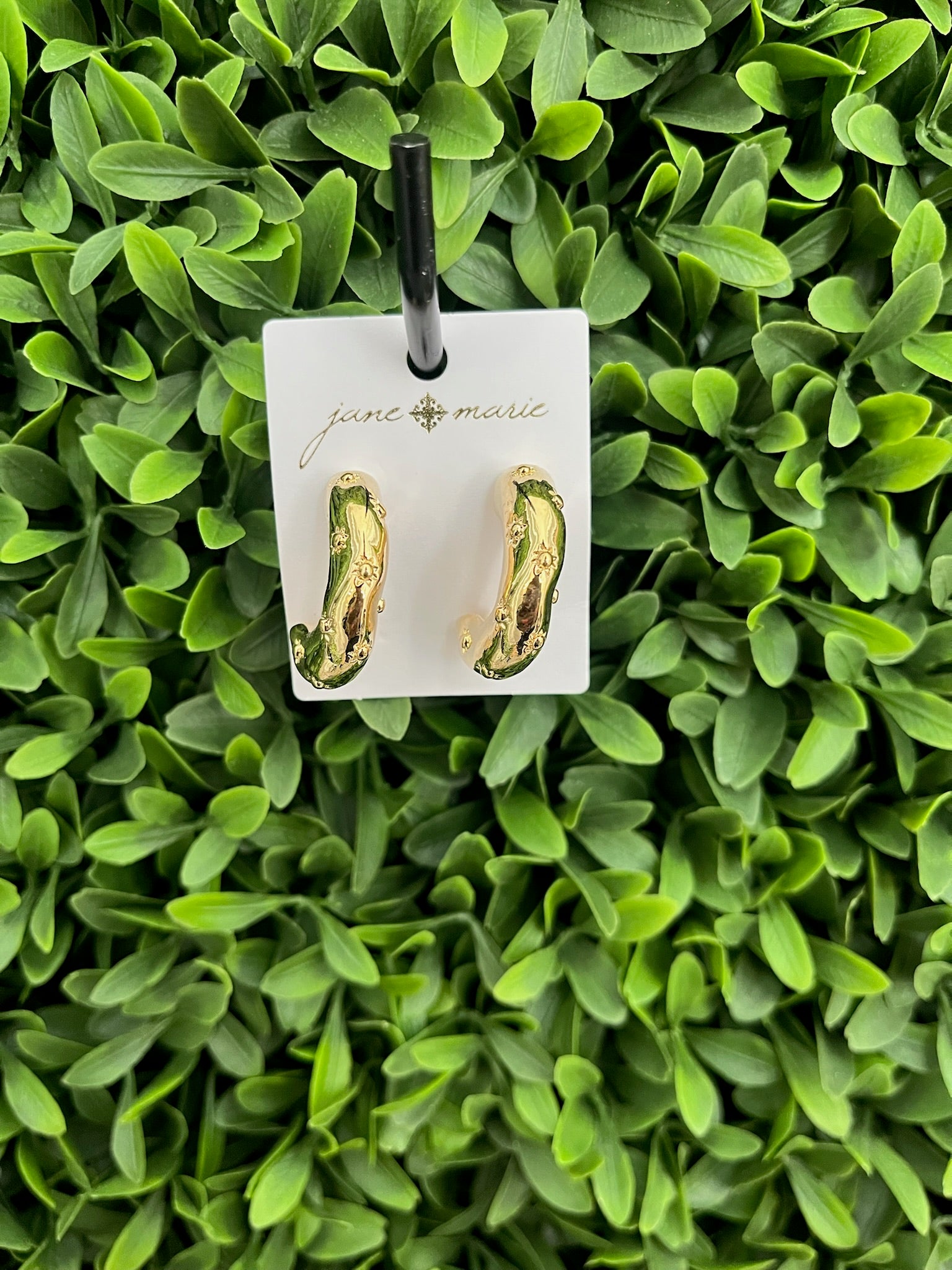 CHUNKY GOLD WAVY HOOP W/STUD ACCENTS EARRINGS