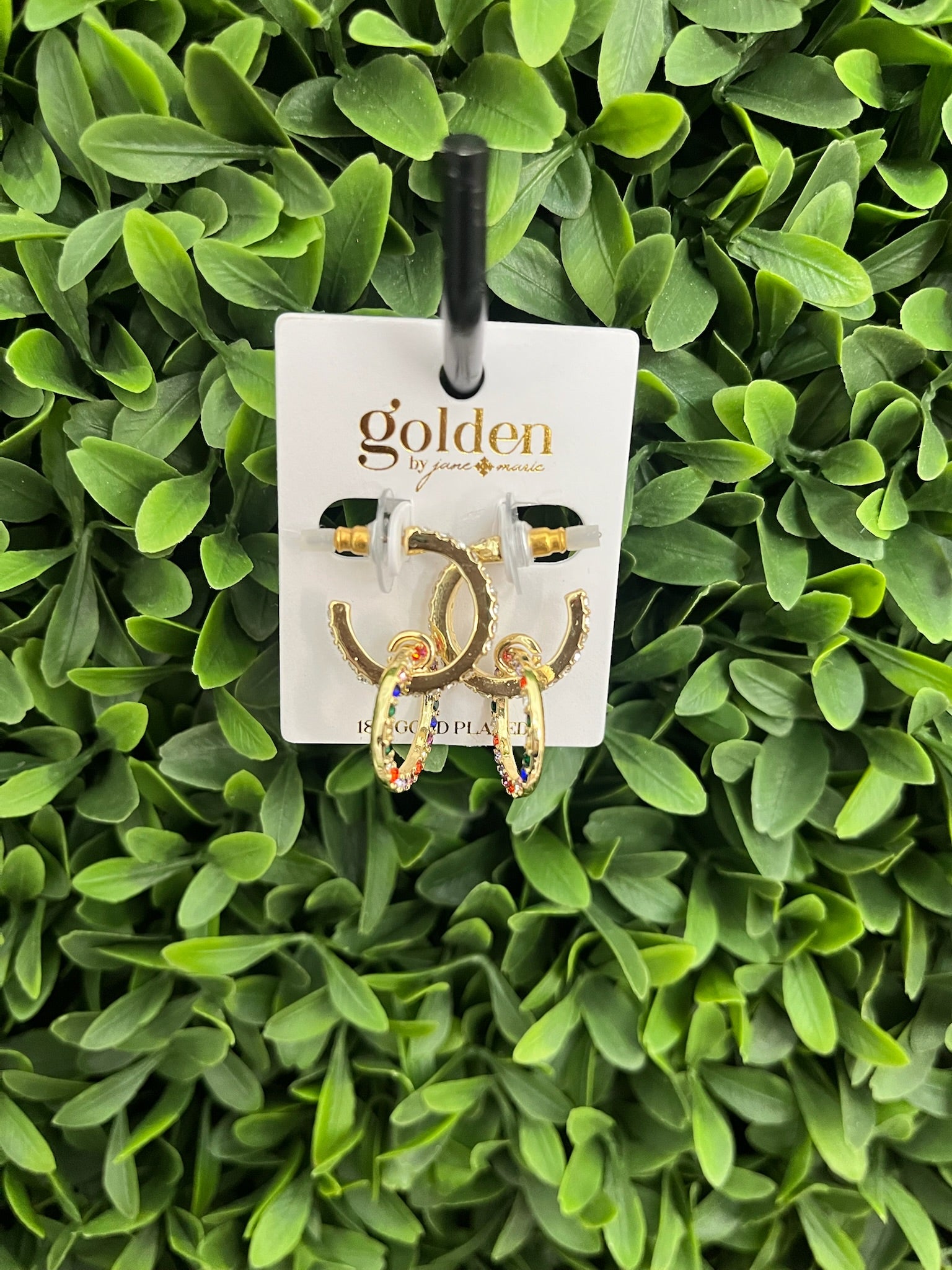 18K PLATED CLEAR CRYSTAL HOOP W/MULTI CIRCLE EARRINGS