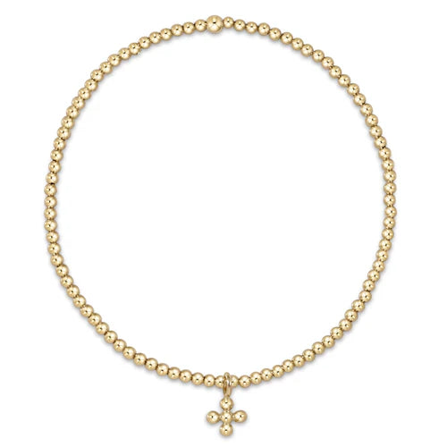 CLASSIC GOLD 2MM BEAD BRAC-CLASSIC BEADED SIG CROSS SMALL GOLD CHARM