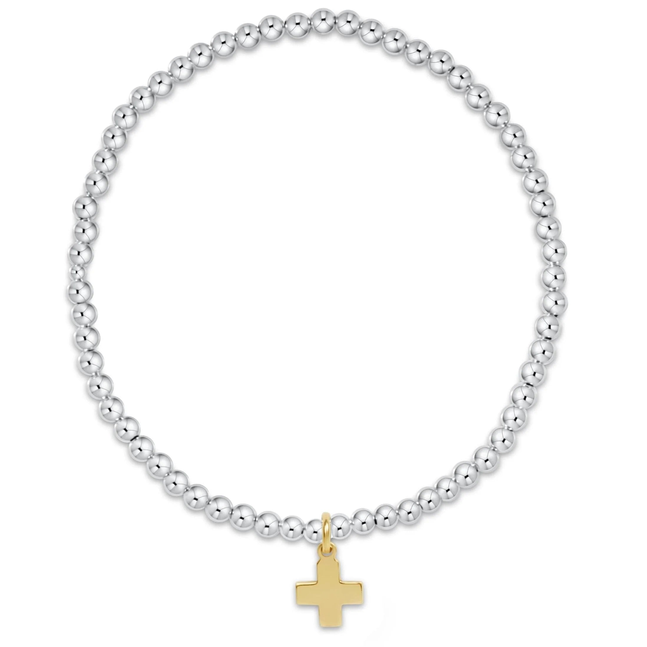 Extends Classic Mixed Metal 3mm Bracelet - Signature Cross Gold Charm