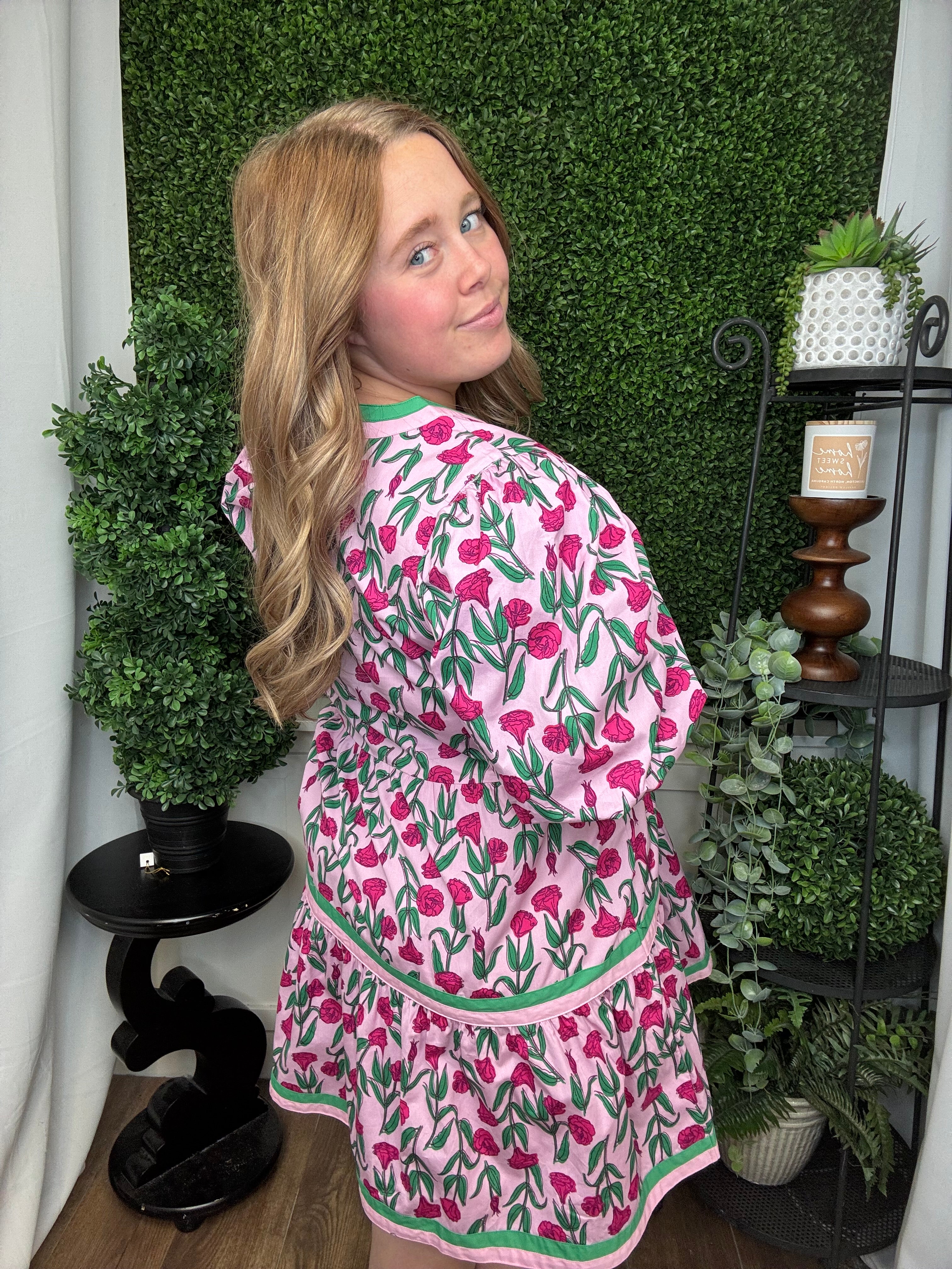 CODY BALLOON SLEEVE DRESS - PINK