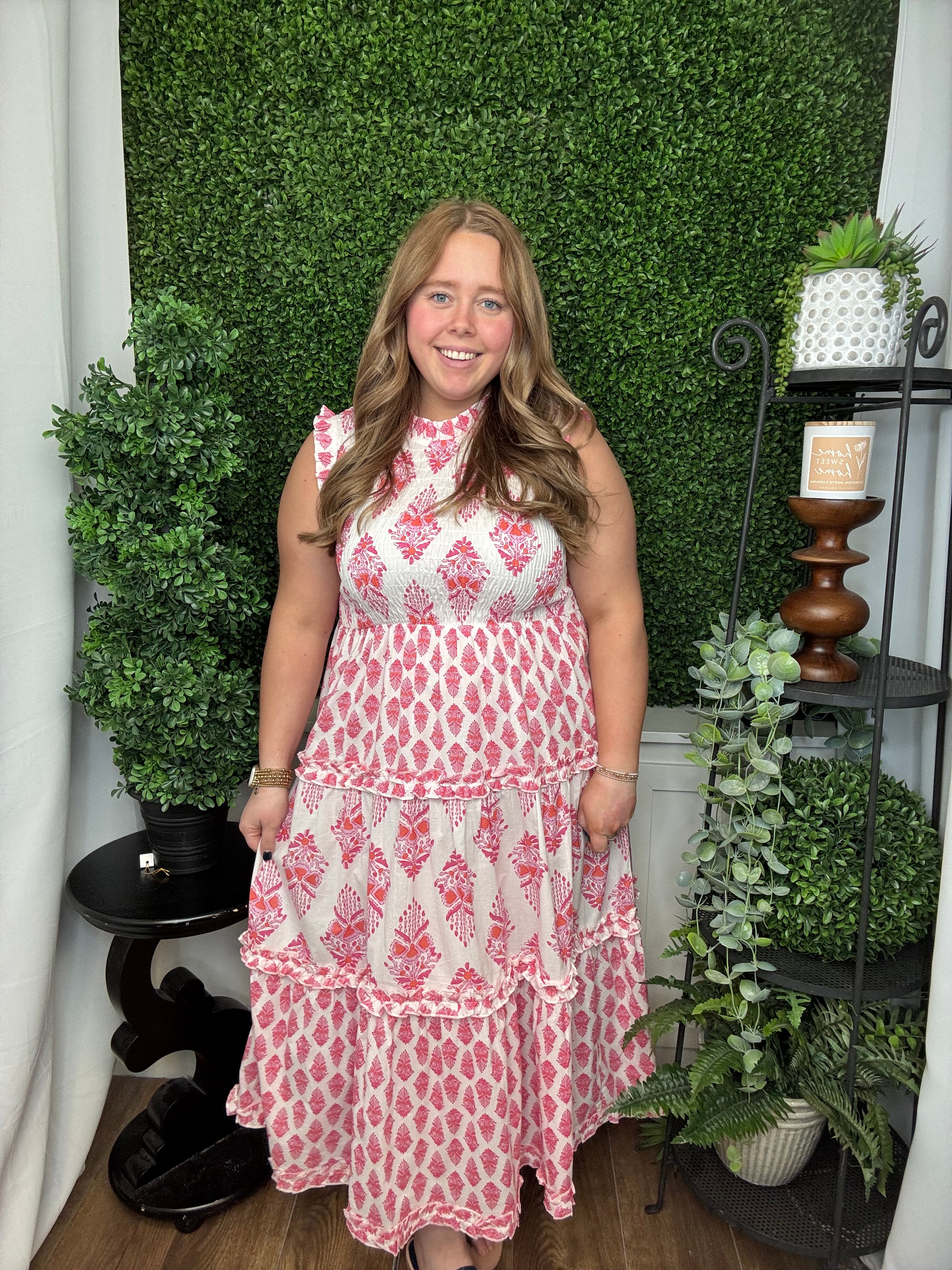 WARD SMOKED MIDI DRESS - PINK