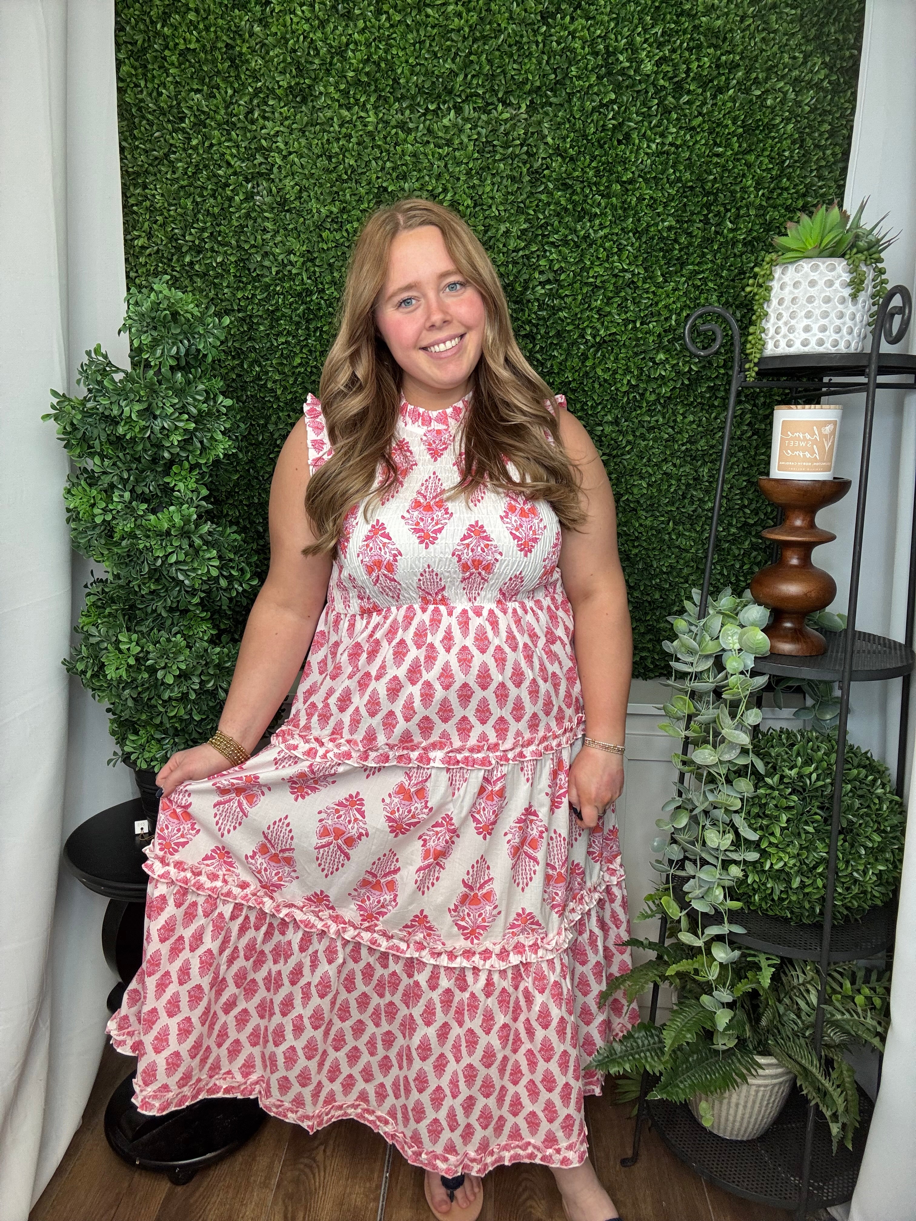 WARD SMOKED MIDI DRESS - PINK