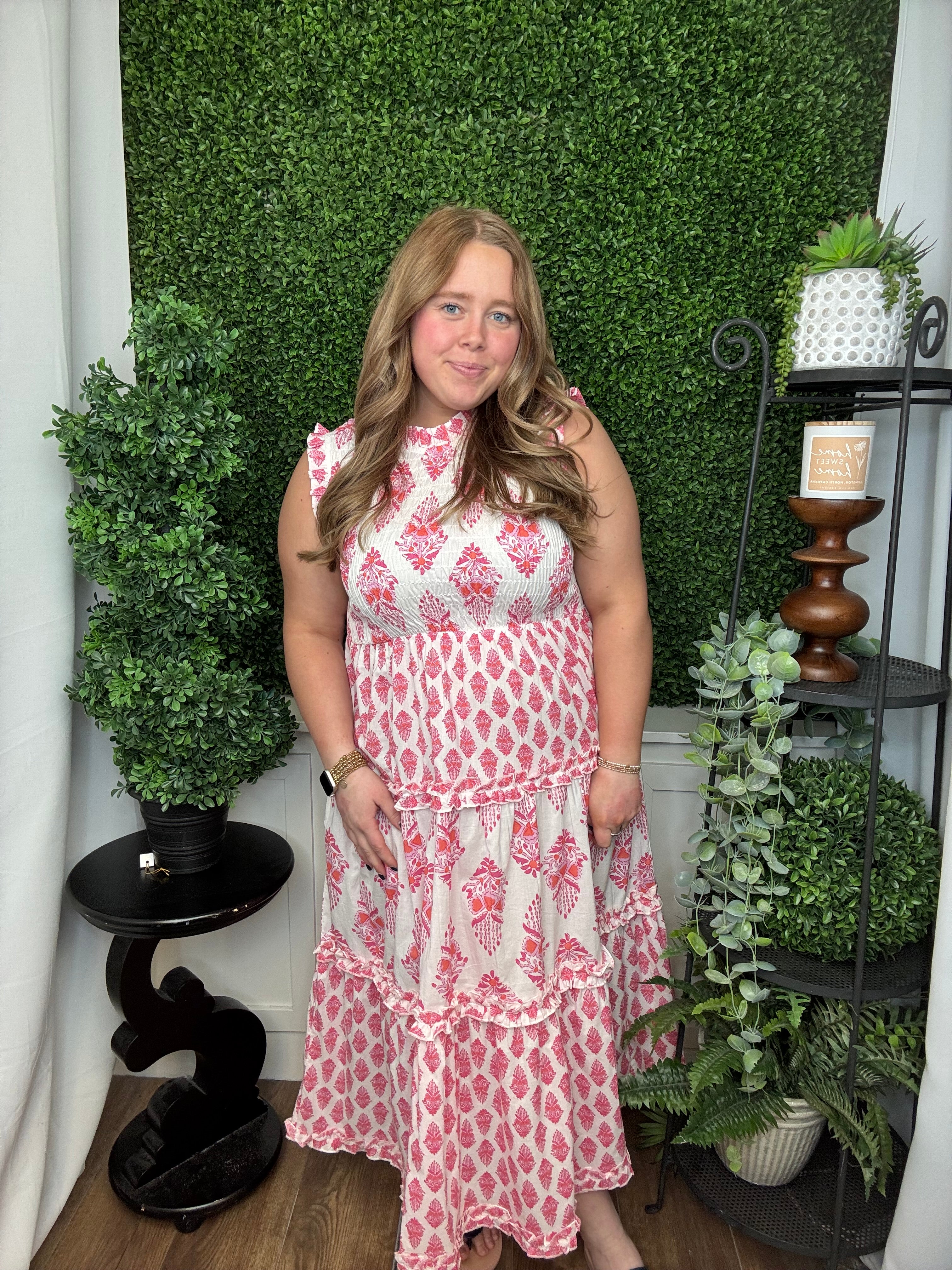 WARD SMOKED MIDI DRESS - PINK