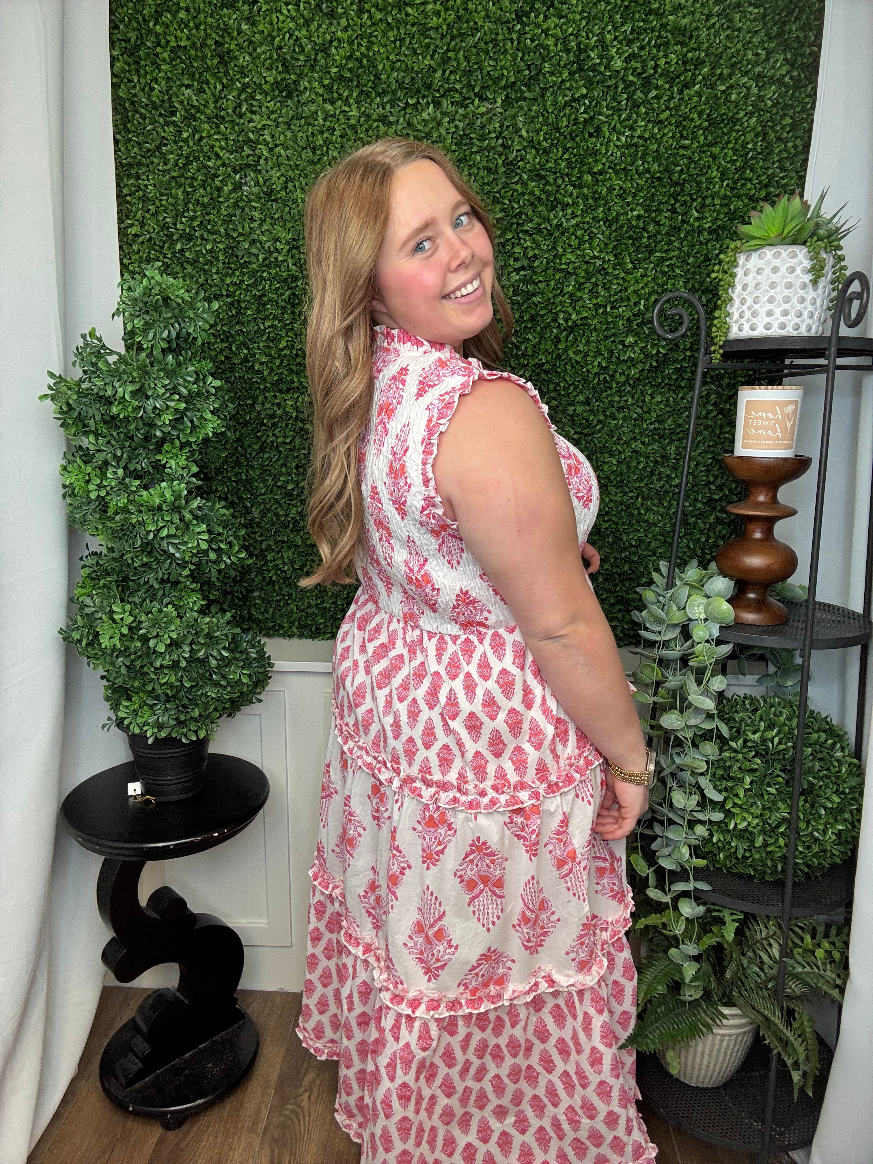 WARD SMOKED MIDI DRESS - PINK