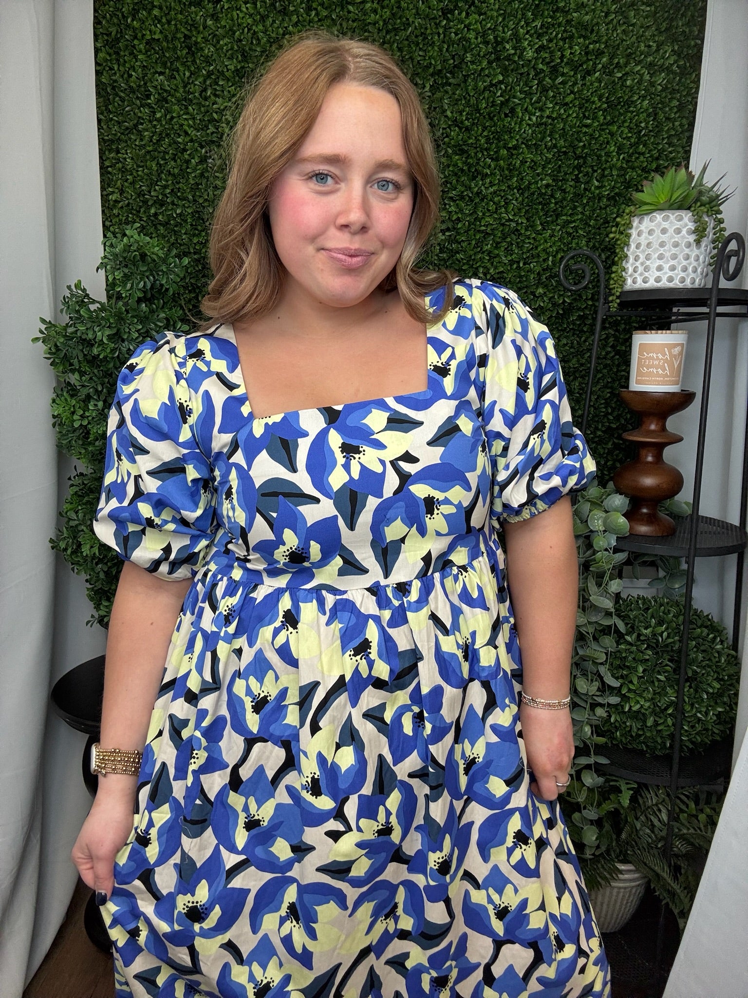 GENTRY PRINTED MIDI DRESS - BLUE