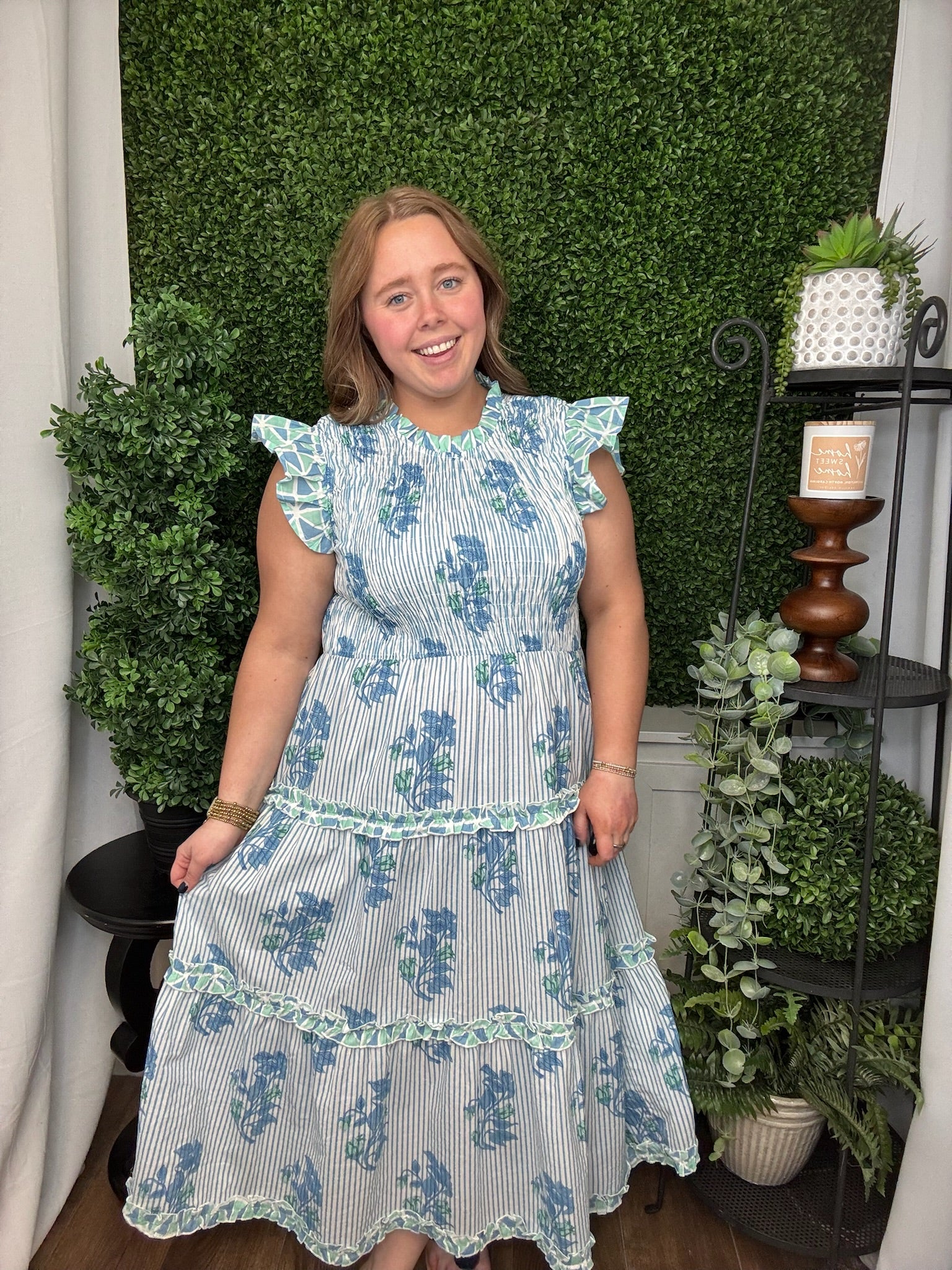 PERIN SMOCKED MIDI DRESS - BLUE