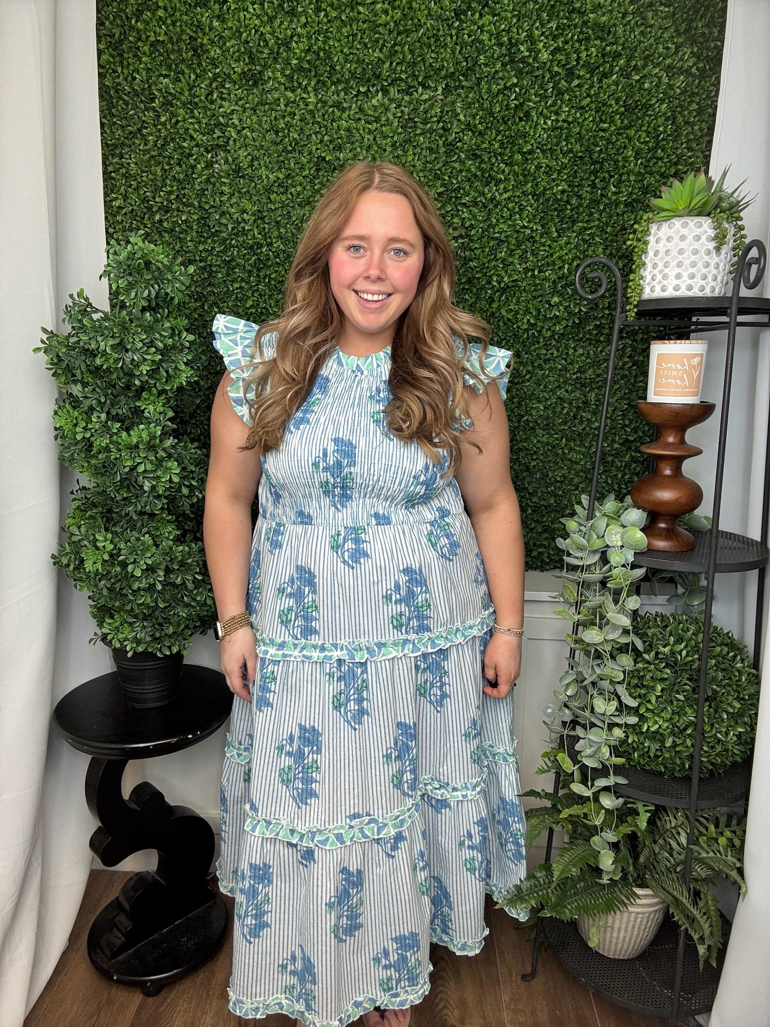 PERIN SMOCKED MIDI DRESS - BLUE