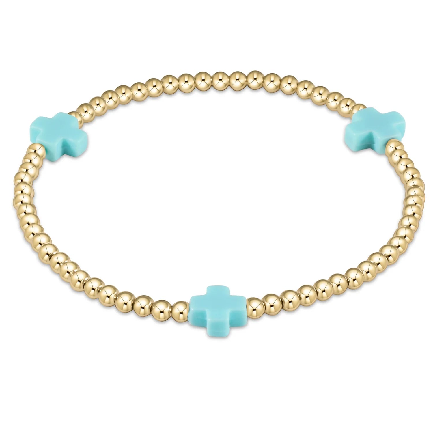 Signature Cross 3mm Gold Bracelet - Turquoise
