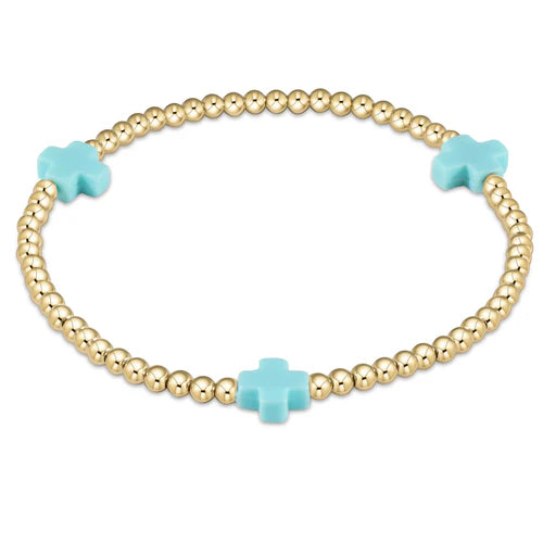 EXT SIGNATURE CROSS PATTERN 3MM BEAD BRAC - TURQUOISE