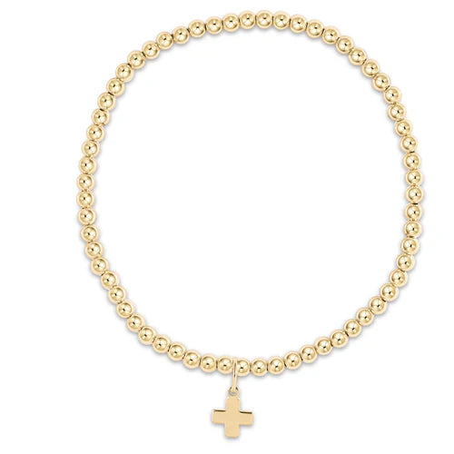 CLASSIC GOLD 3MM BEAD BRAC-SIGNATURE CROSS GOLD CHARM