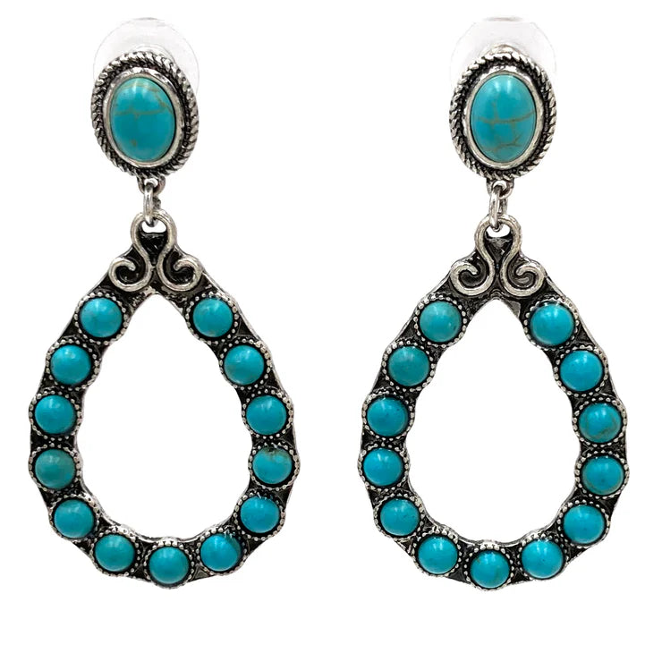 TURQUOISE CABOCHON TEARDROP EARRINGS