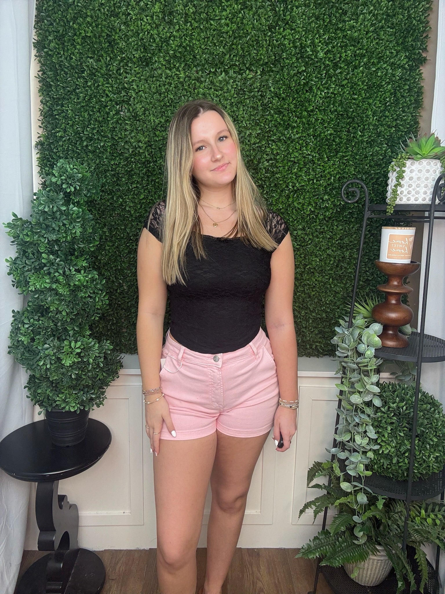 Blush Pink High-Rise Denim Shorts