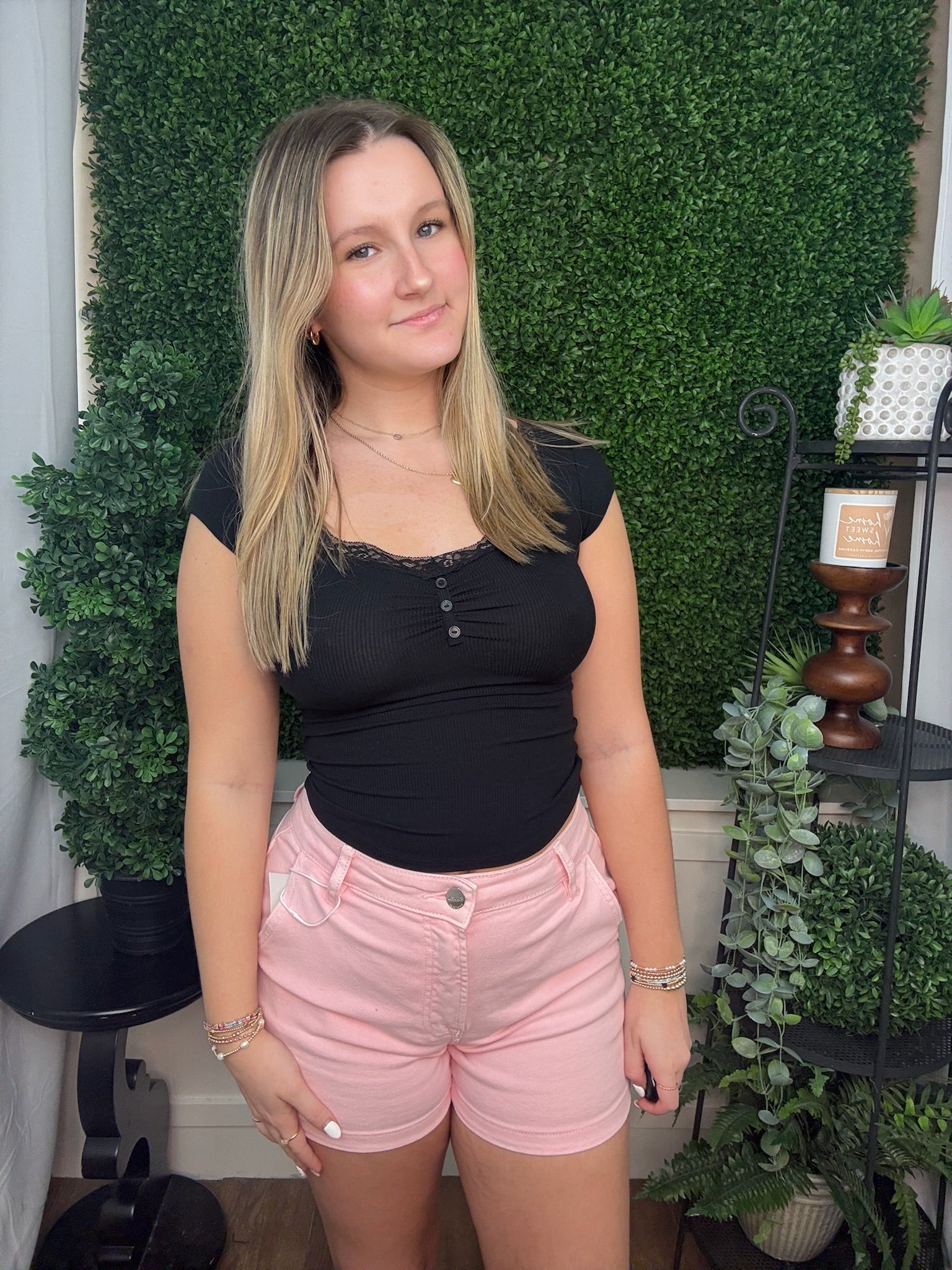 Blush Pink High-Rise Denim Shorts