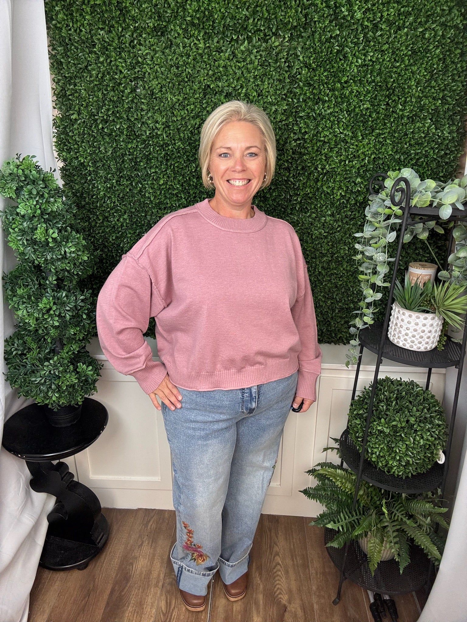 LONG-SLEEVE CREW NECK SWEATER - BLUSH PINK