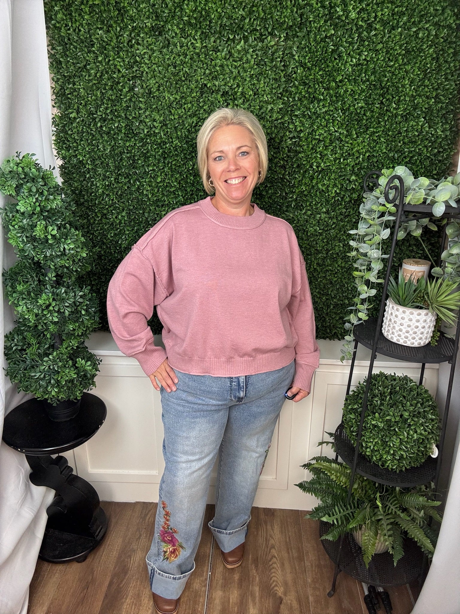 LONG-SLEEVE CREW NECK SWEATER - BLUSH PINK