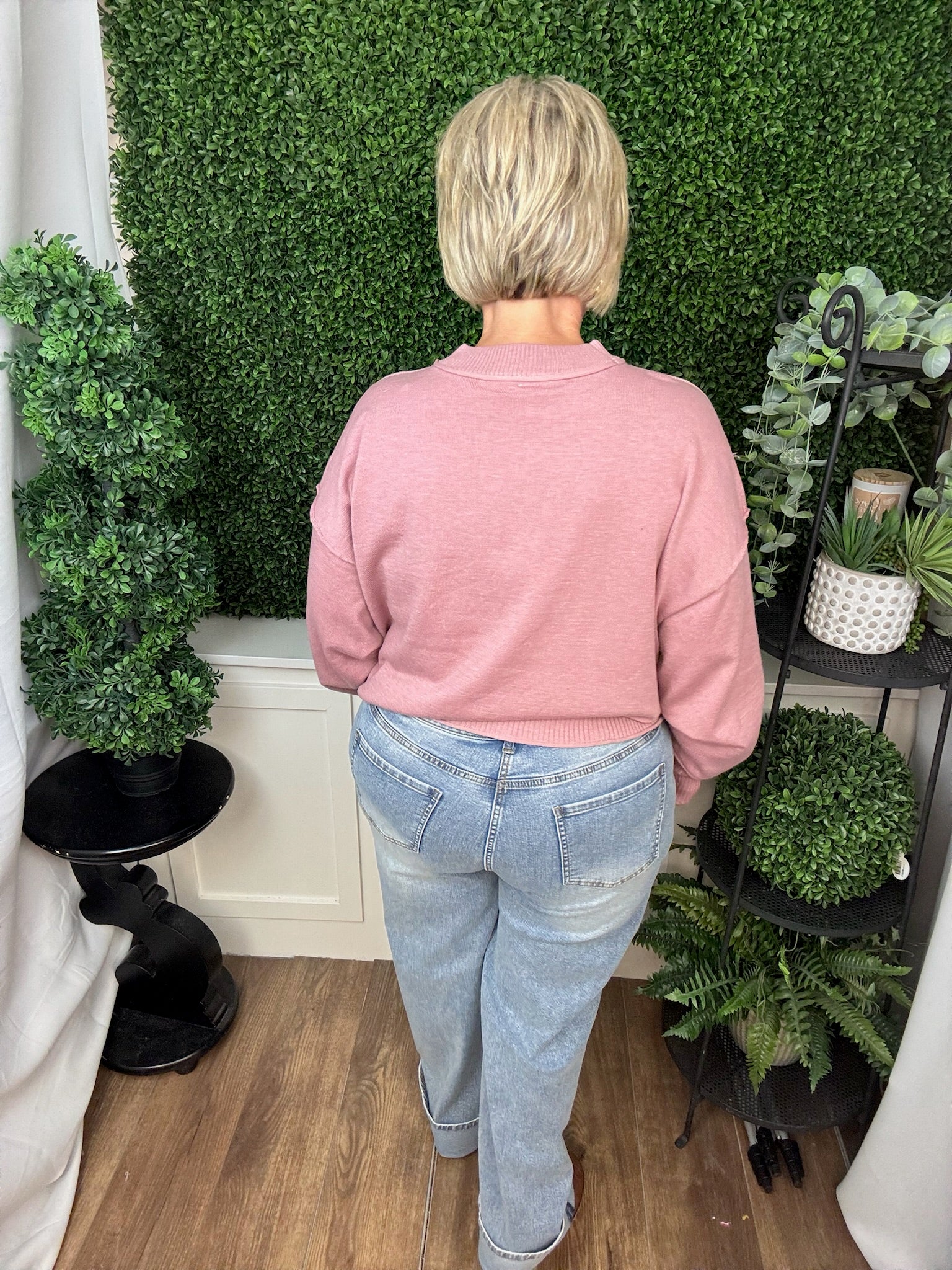 LONG-SLEEVE CREW NECK SWEATER - BLUSH PINK