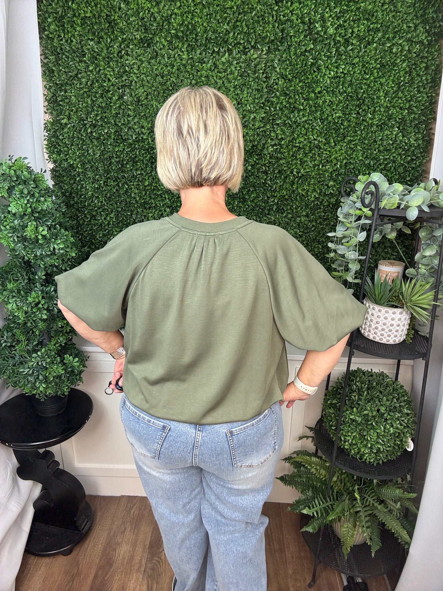 RUCHED HEM SHORT SLEEVE TOP - ALMOND/BLACK/OLIVE/RUST