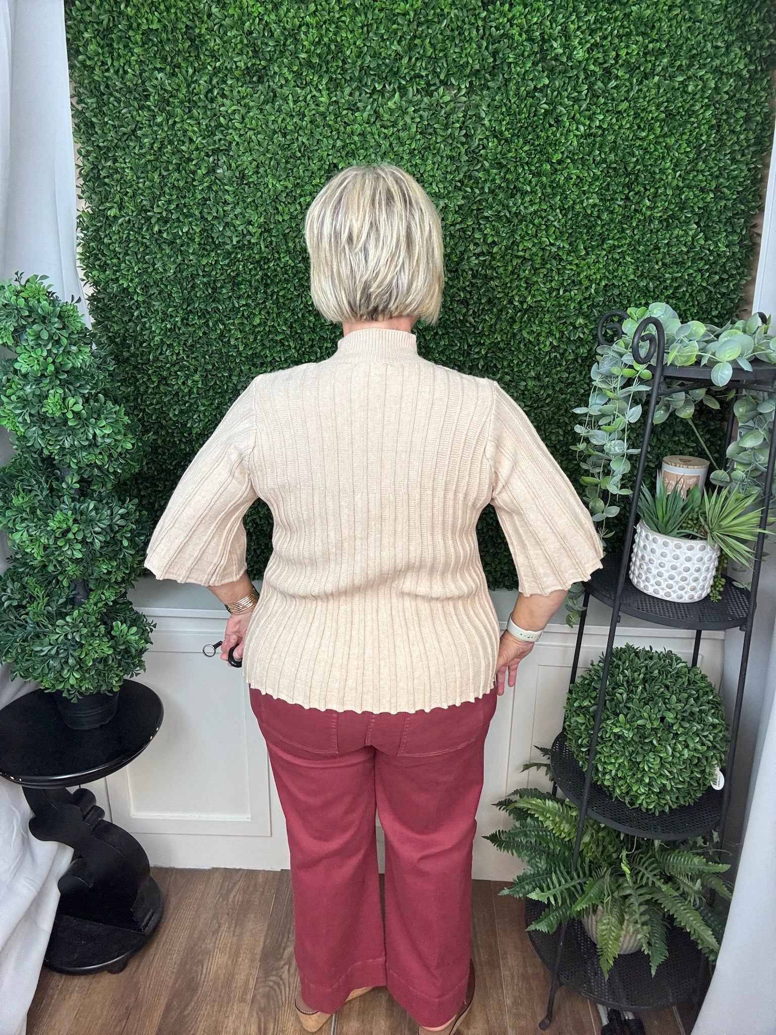 Ribbed Swing Sleeve and Hem Sweater Top
