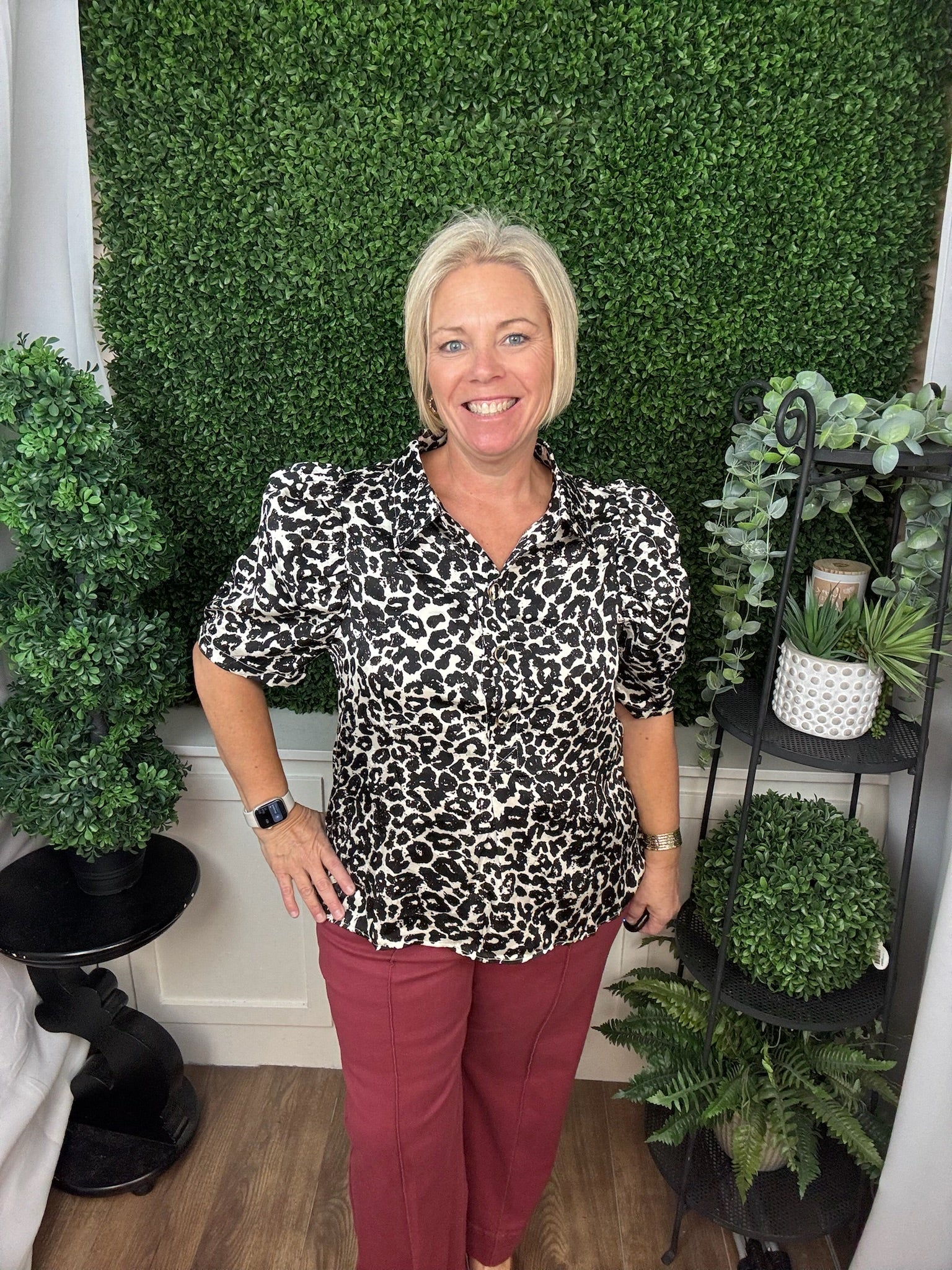PUFF SLEEVE LEOPARD PRINT TOP - ECRU