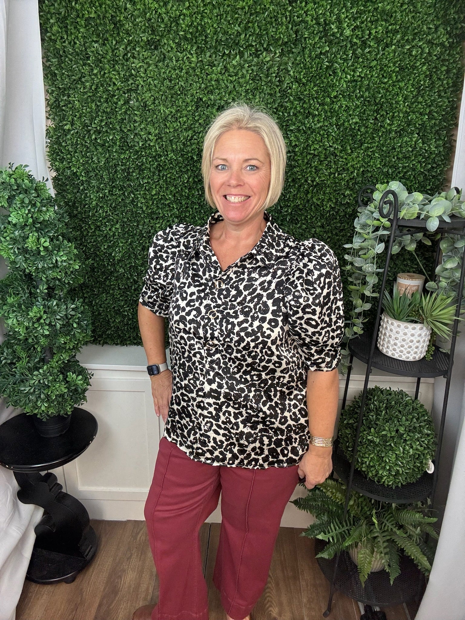 PUFF SLEEVE LEOPARD PRINT TOP - ECRU